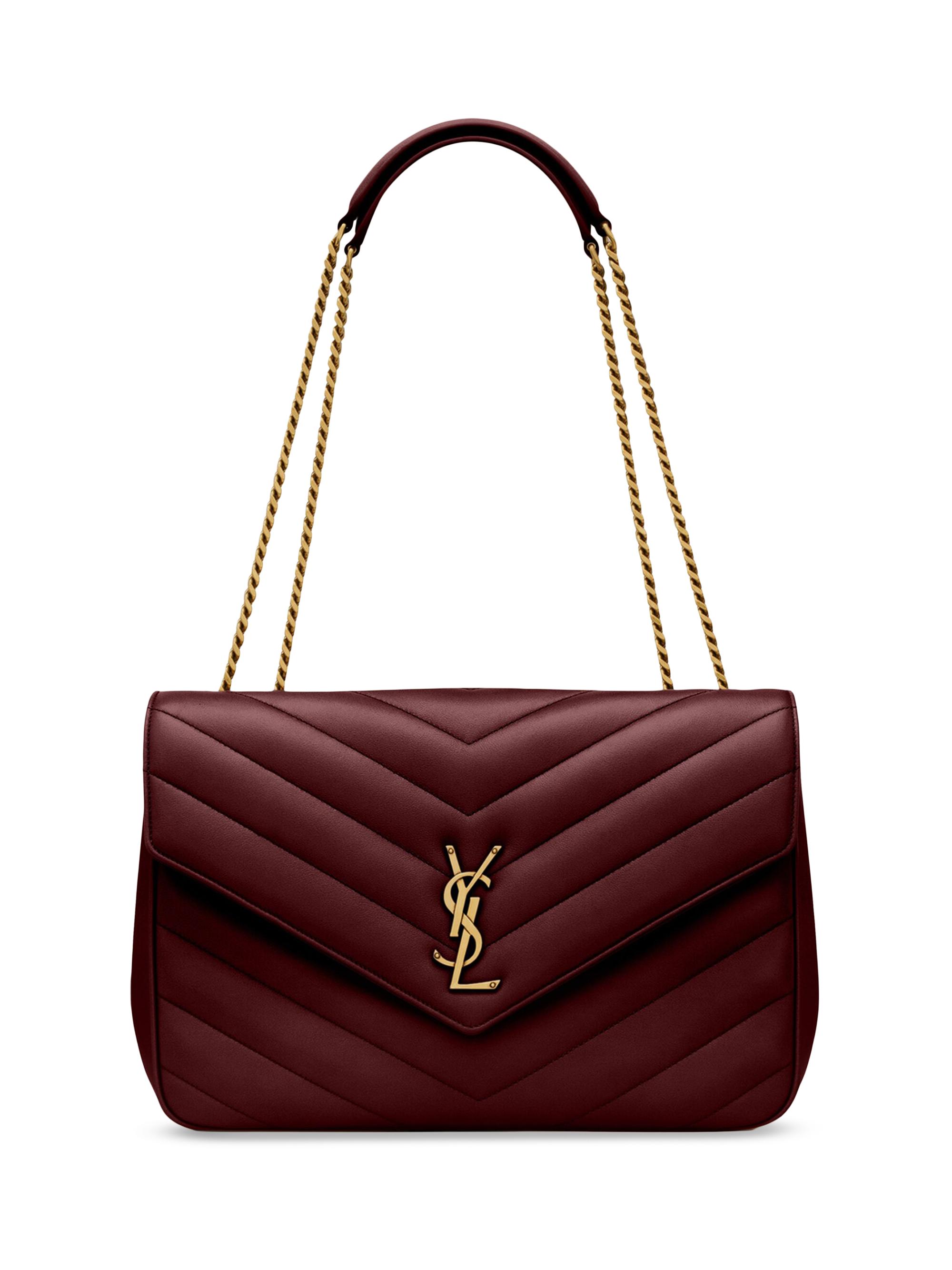 Saint Laurent Women's Loulou  Shoulder Bag in Lambskin Leather - Rouge Cabernet