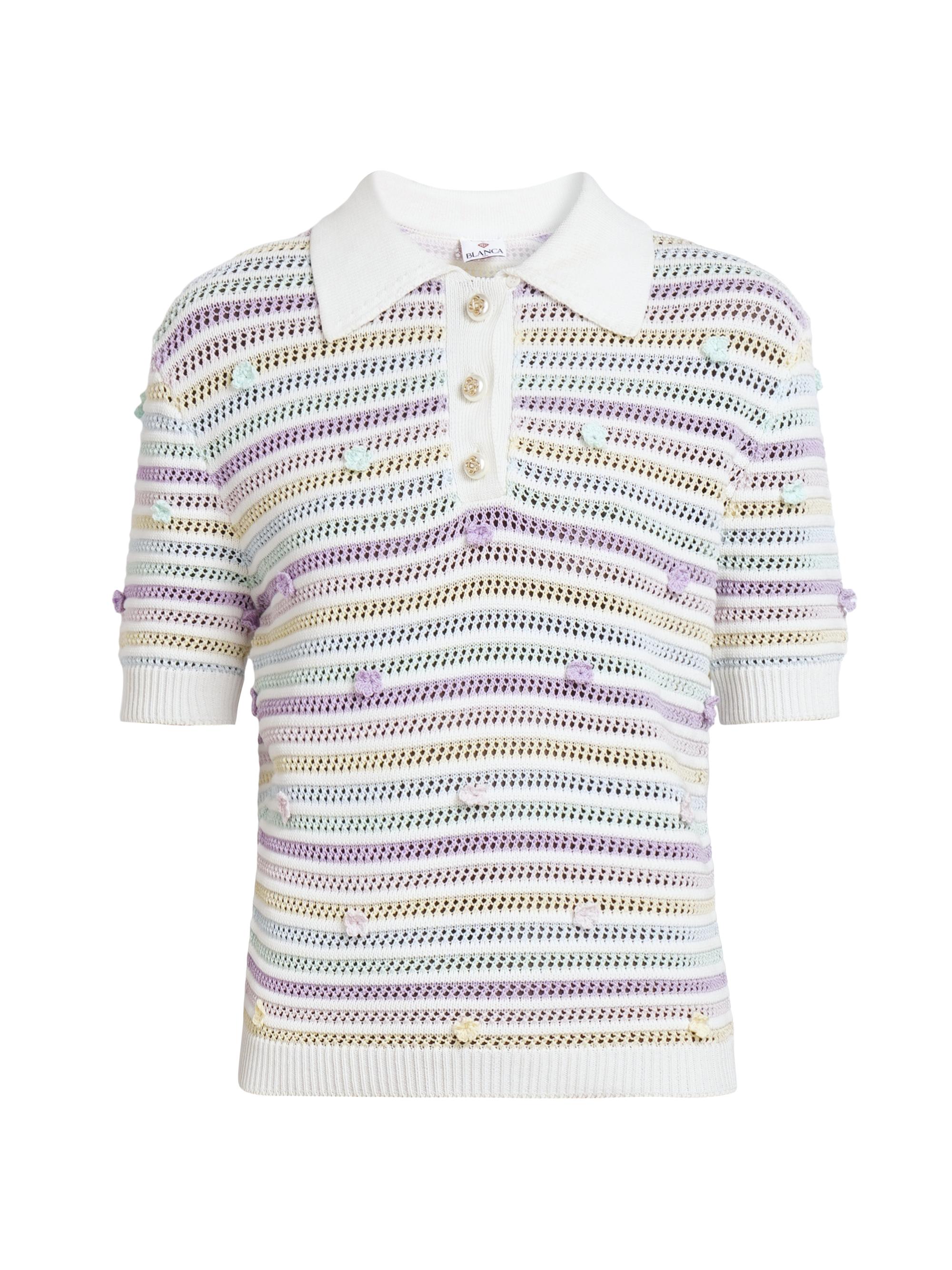 Casablanca Women's Floral Crochet Cotton Polo Shirt - Cotton Multi