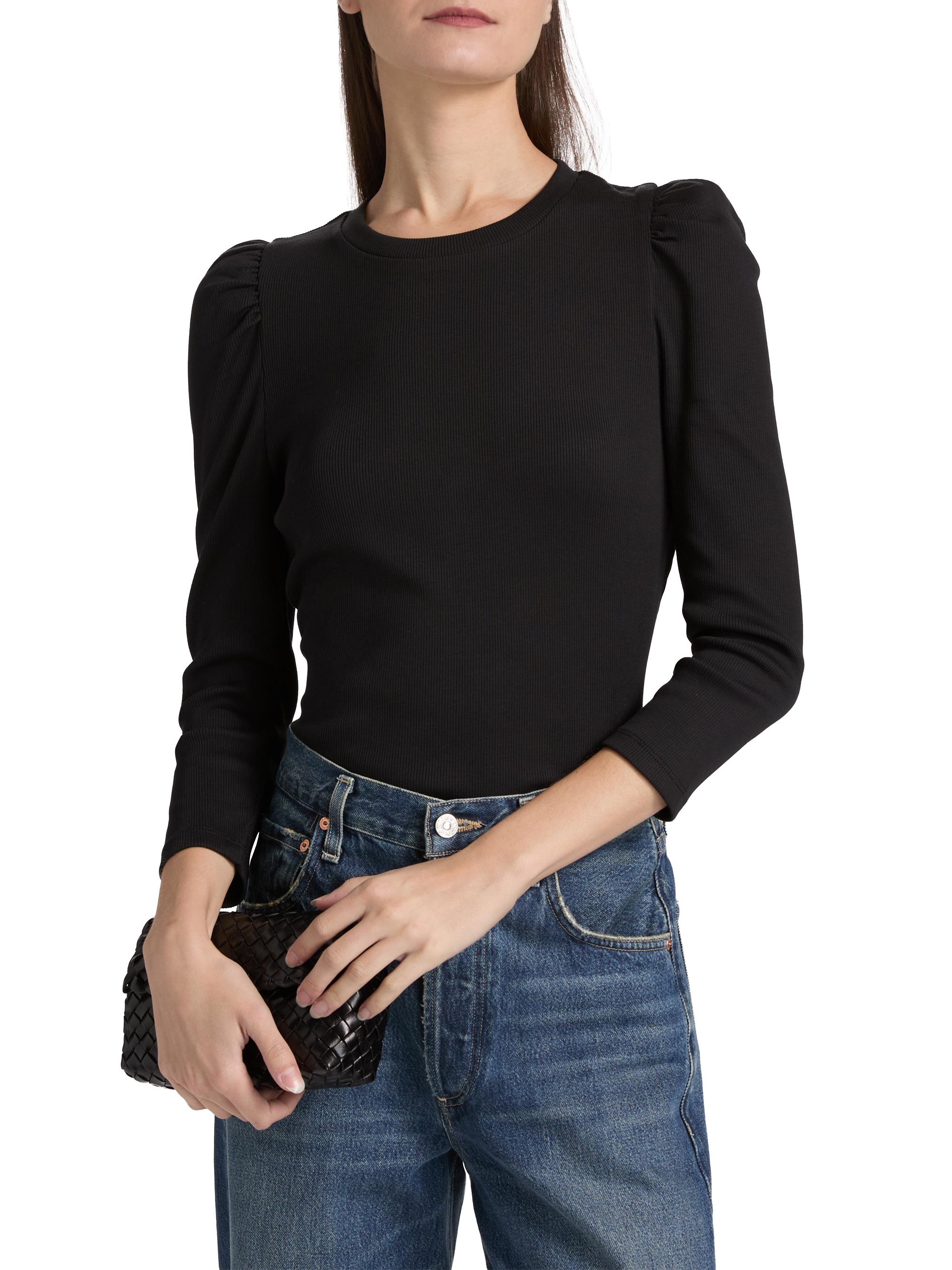 Veronica Beard Britney Puff Shoulder Rib-Knit Top | Saks Fifth Avenue