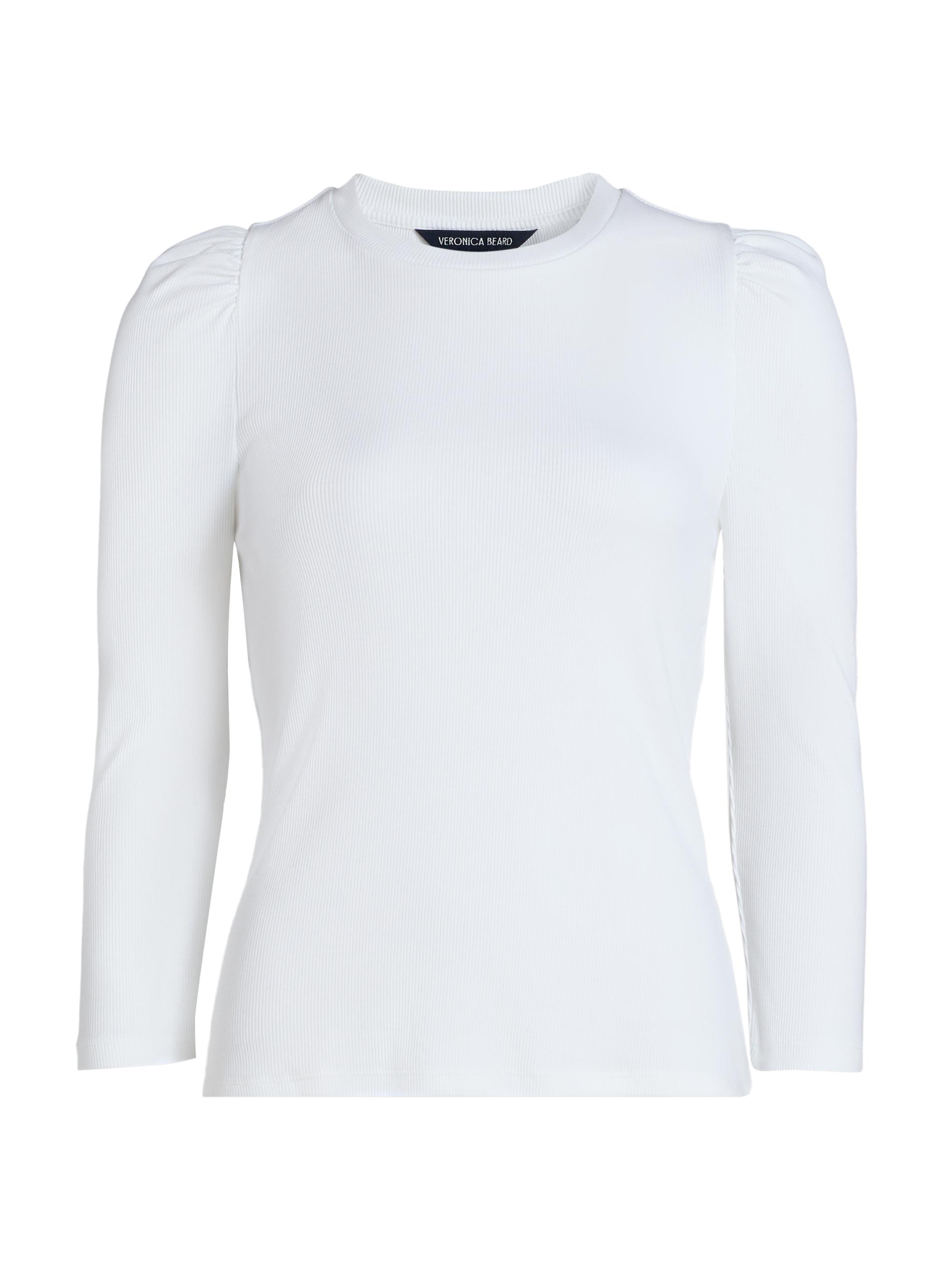 Veronica Beard Women's Britney Puff Shoulder Rib-Knit Top - White