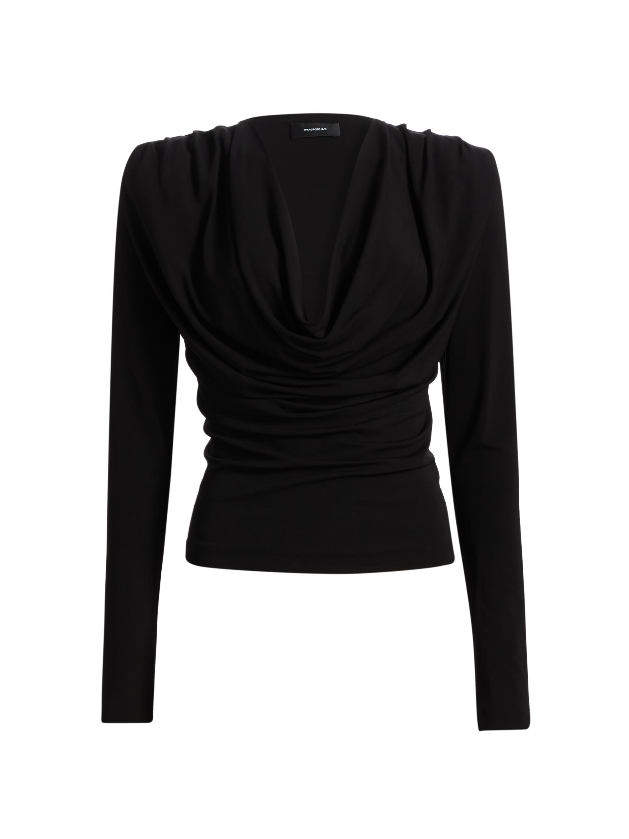 WARDROBE.NYC Women's Evening Cowlneck Long-Sleeve Top - Black