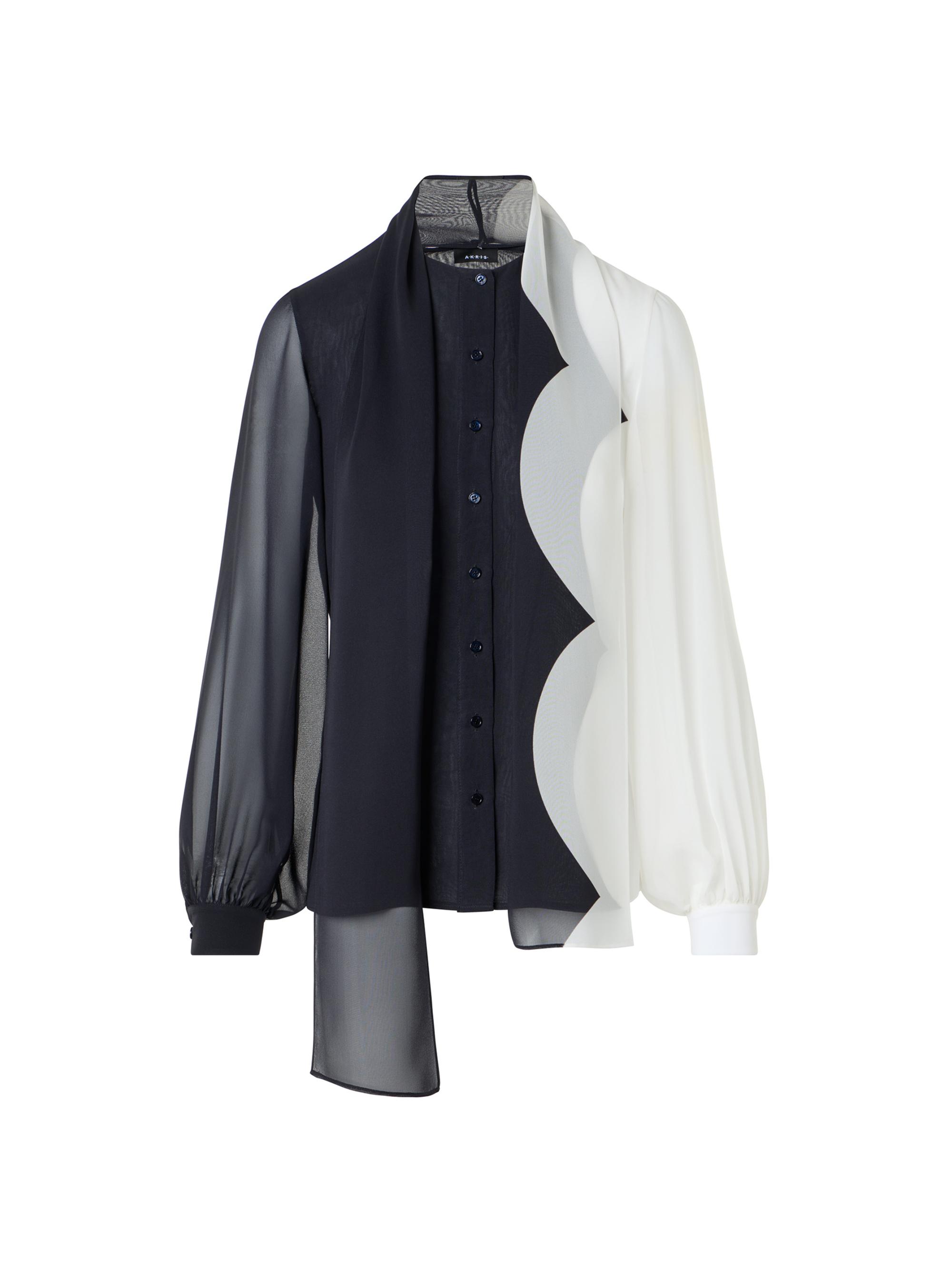 Akris Women's Tieneck Colorblocked Silk Blouse - Black Ecru