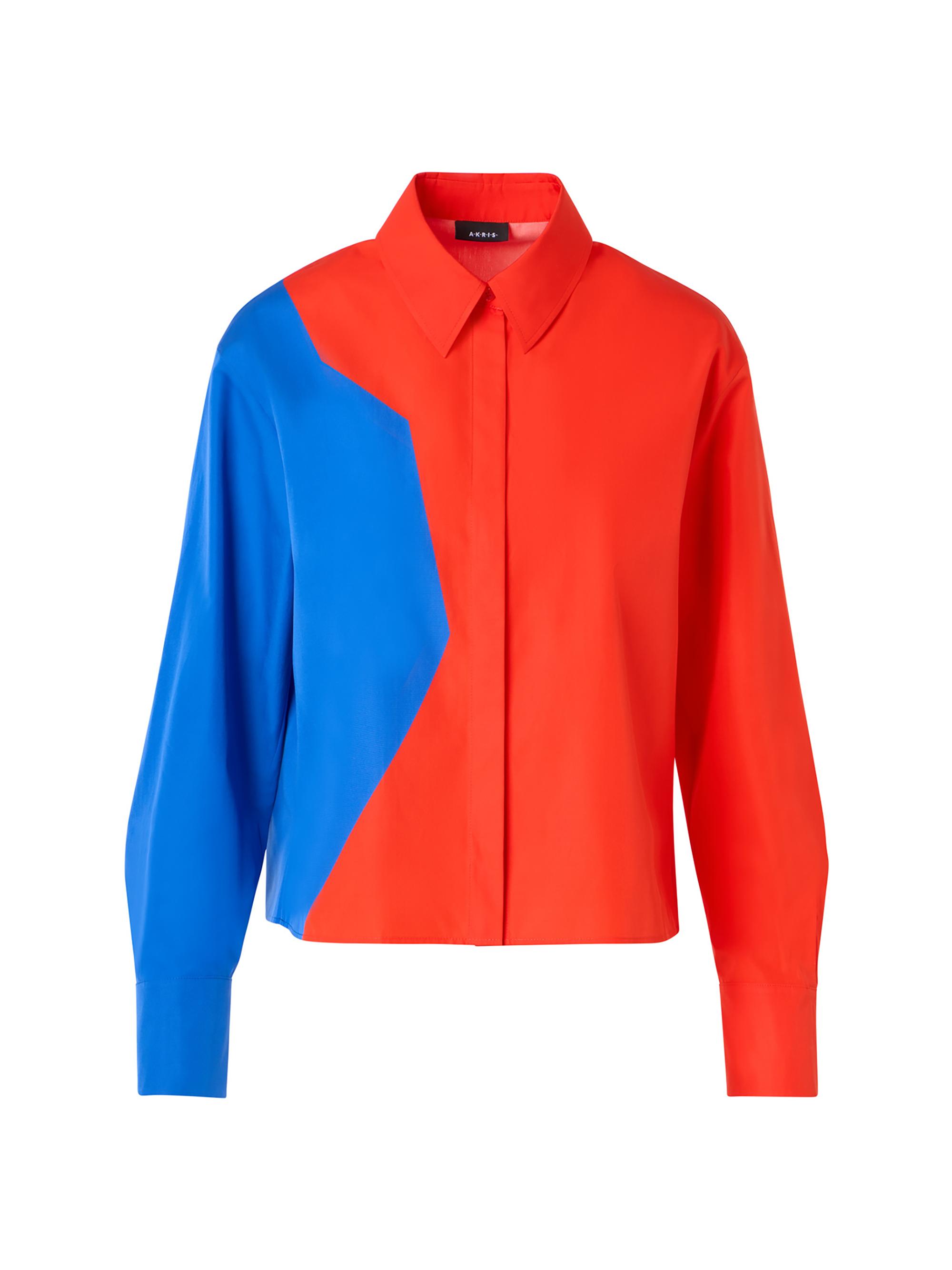 Akris Women's Colorblocked Cotton Boxy Fit Crop Shirt - Vermillion Lapis Blue