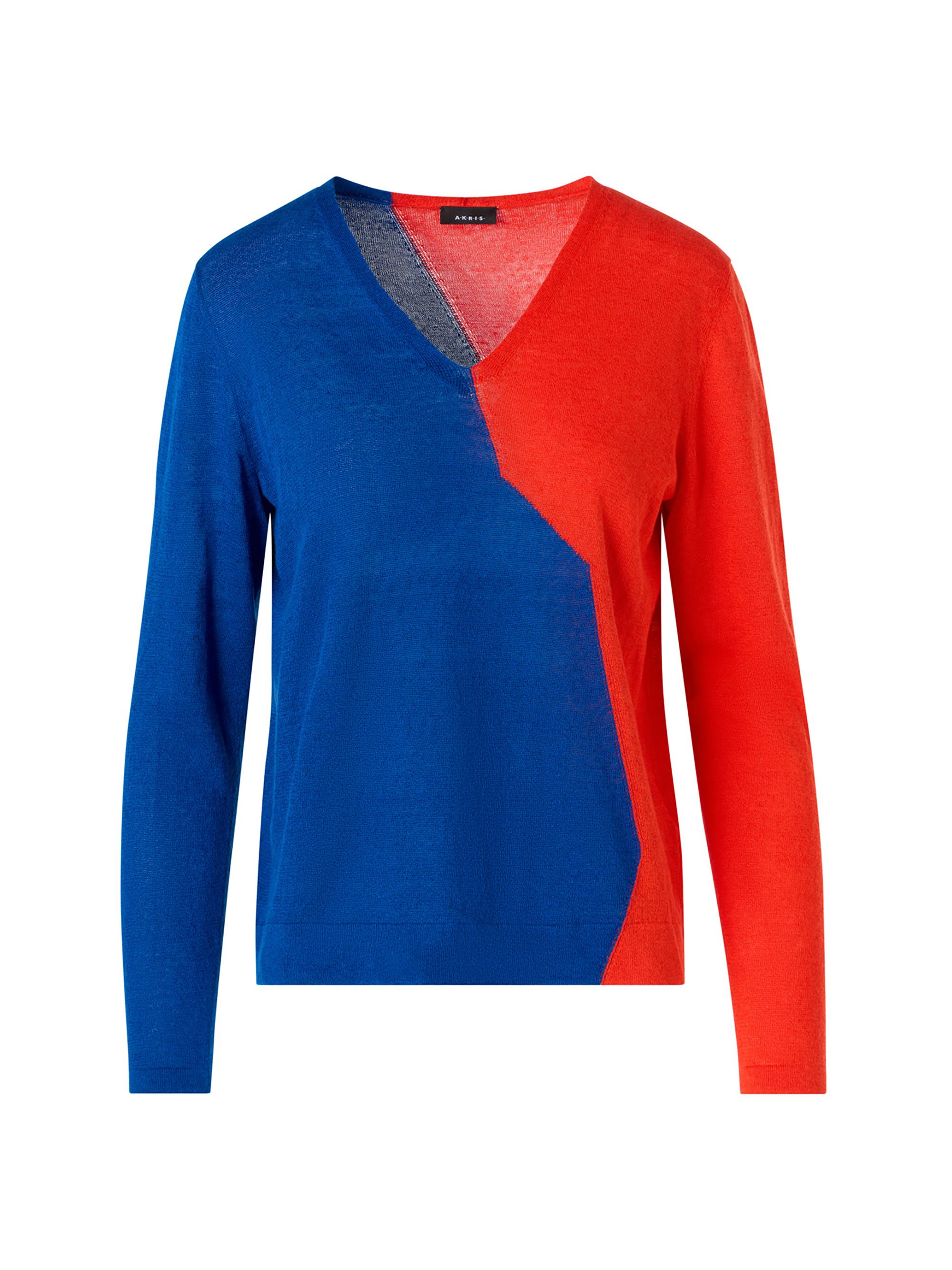 Akris Women's Split Dyed Linen-Cotton Sweater - Lapis Blue Vermillion