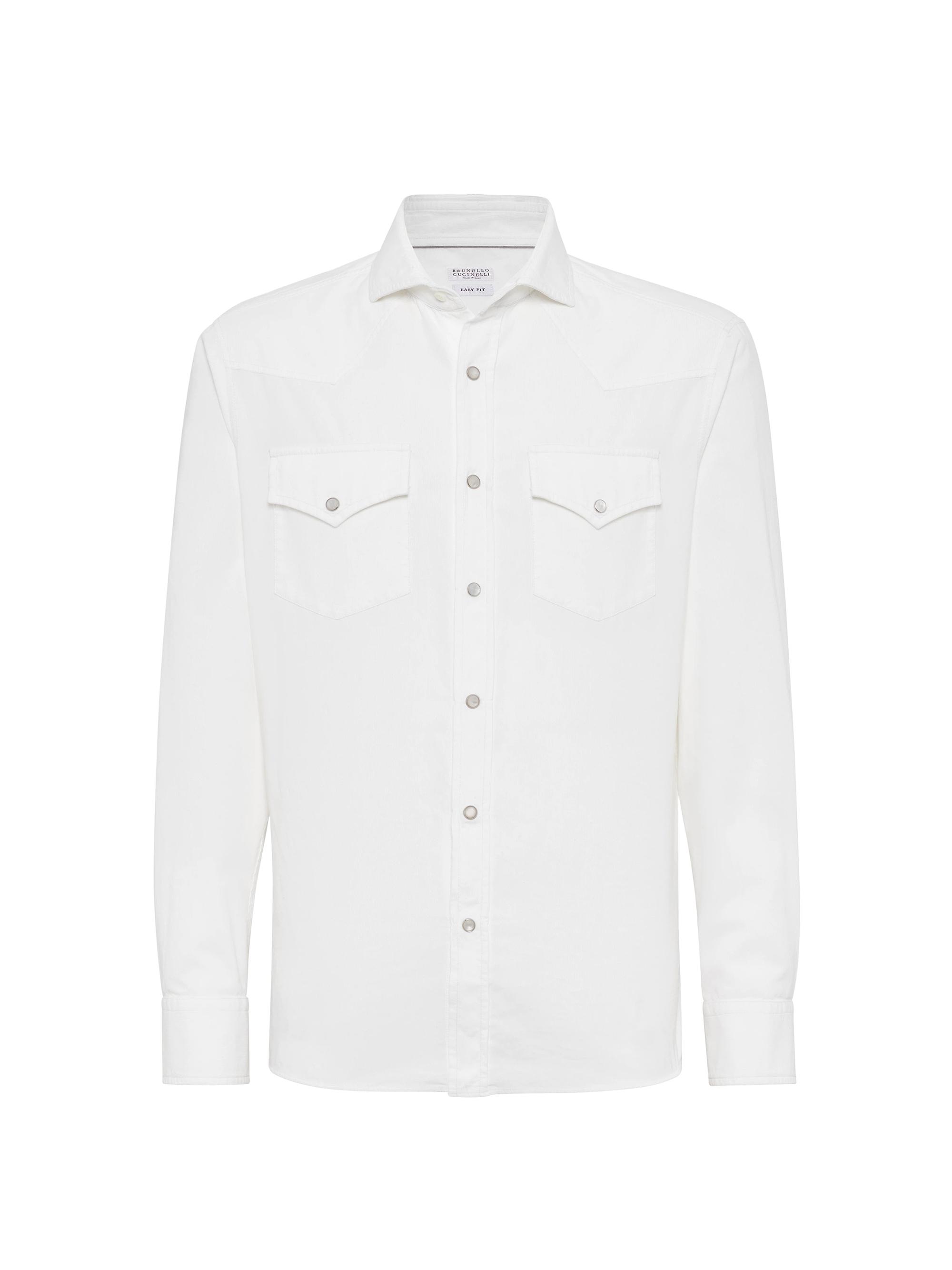 Brunello Cucinelli Men's Garment Dyed Easy Fit Western Shirt - Snow