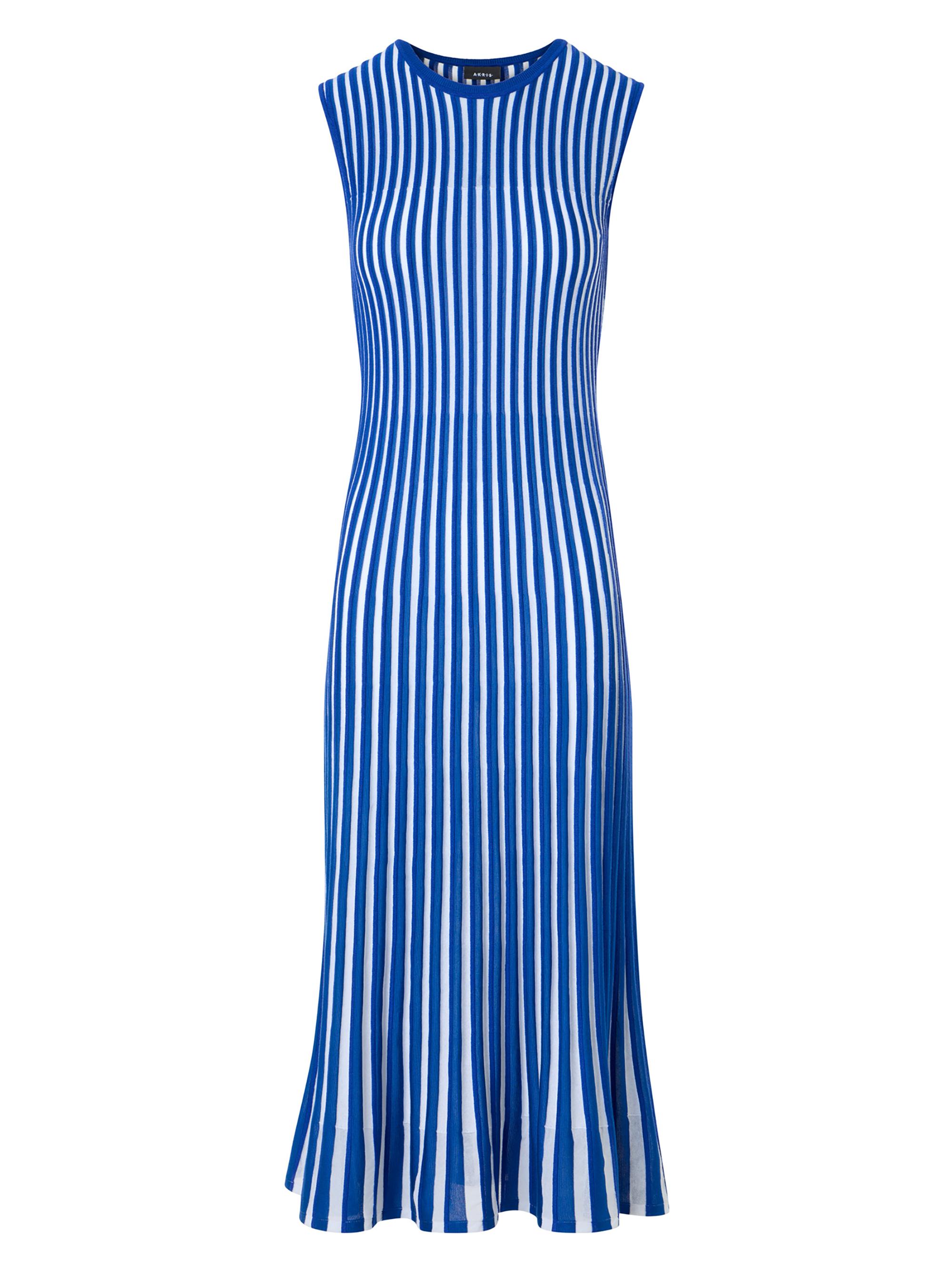 Akris Women's Plissé Two-Tone Rib Midi-Dress - Lapis Blue Ecru