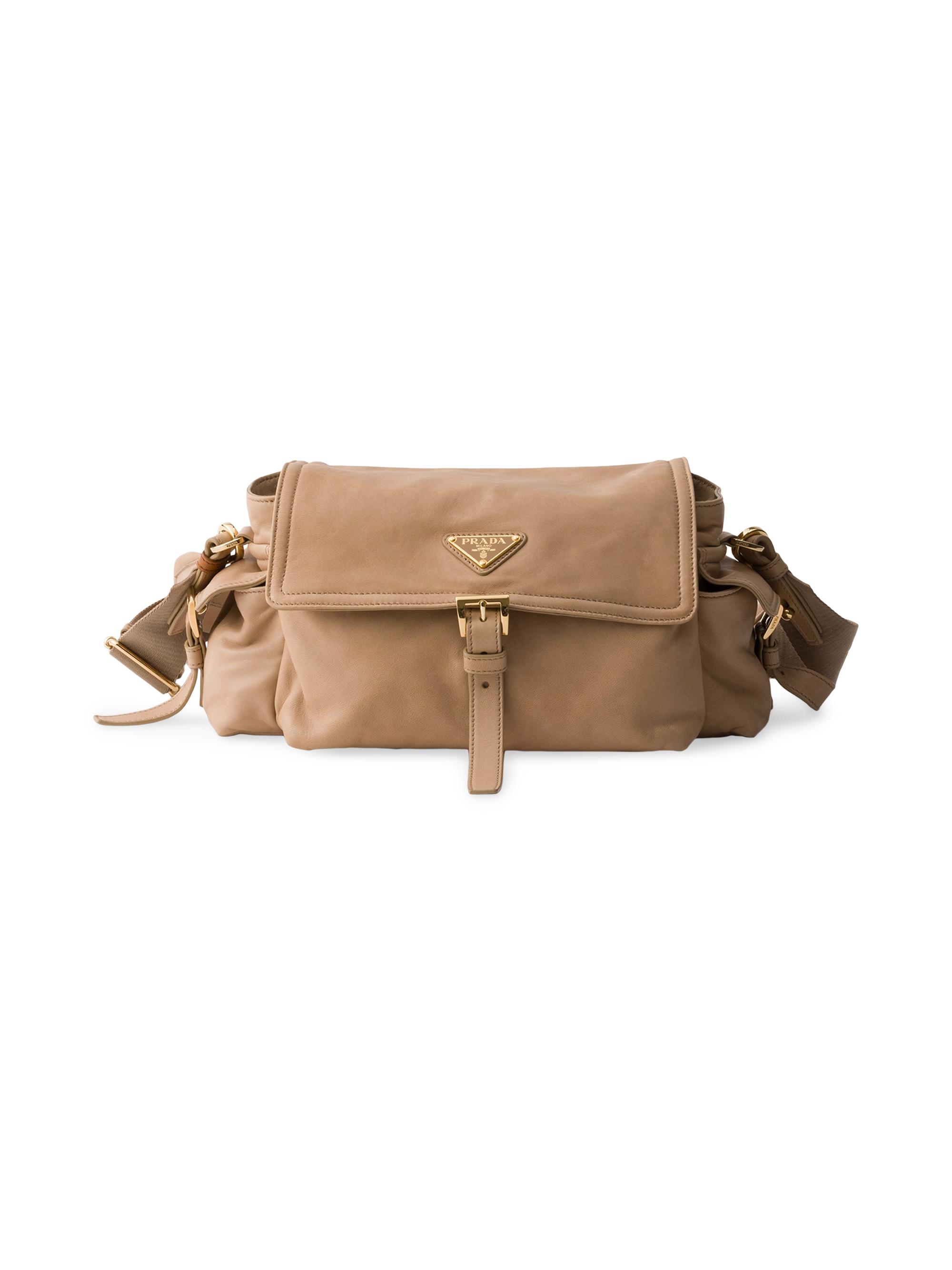 Prada Women's  Explore Nappa Leather Shoulder Bag with Flap - Beige