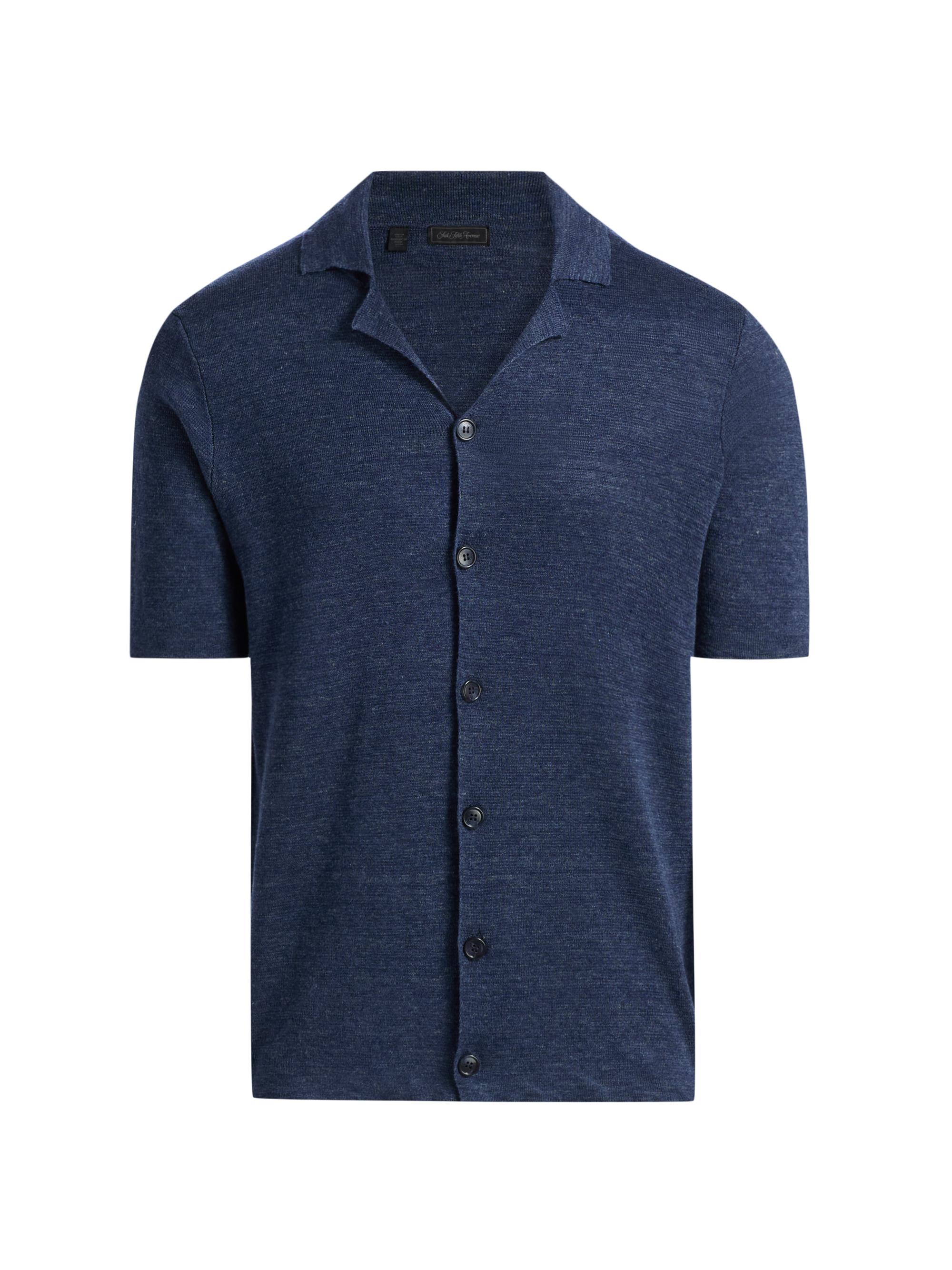 Saks Fifth Avenue Men's Heathered Linen Camp Shirt - Navy