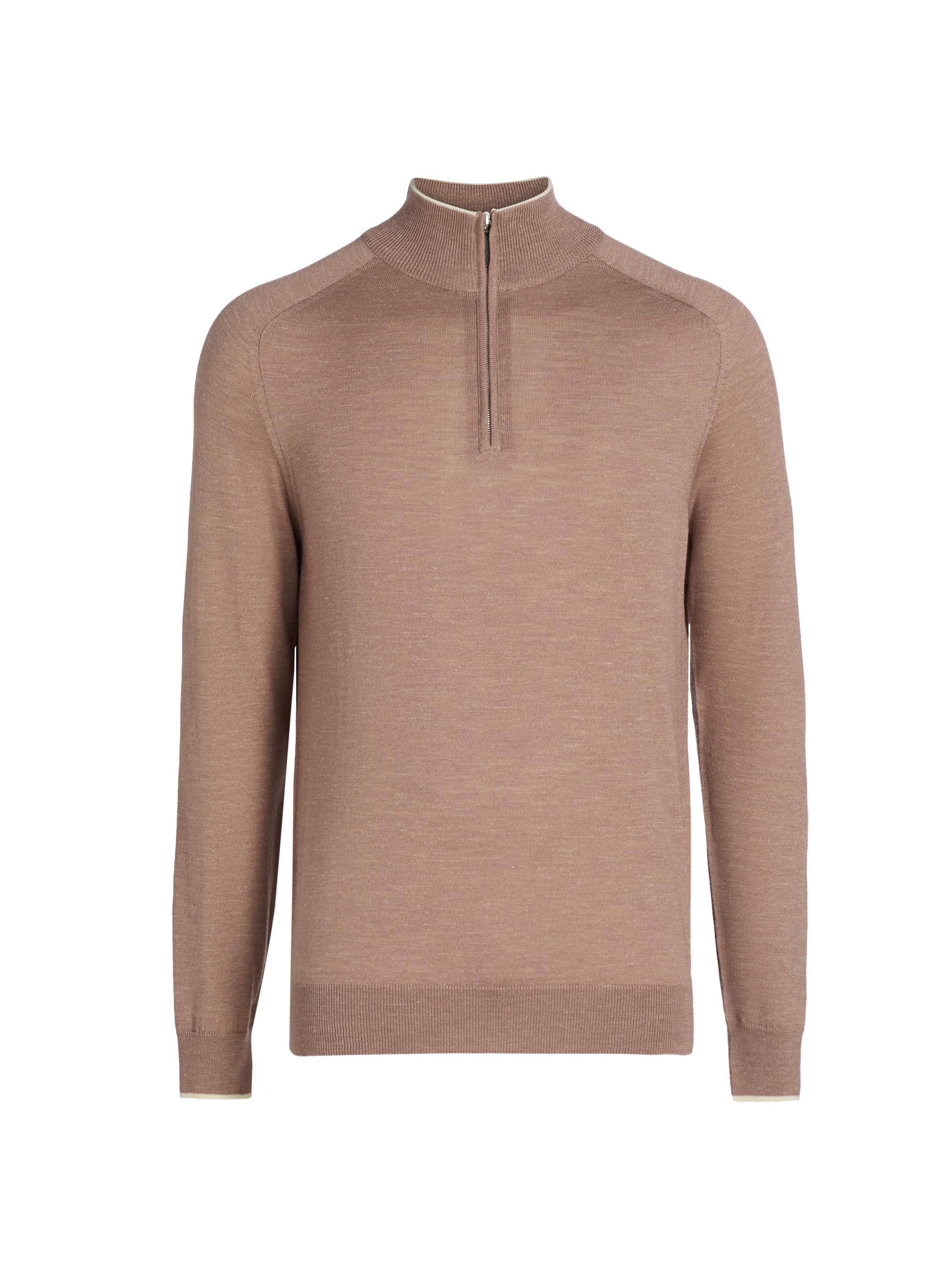 Saks Fifth Avenue Men's Wool-Blend Quater-Zip Sweater - Brown