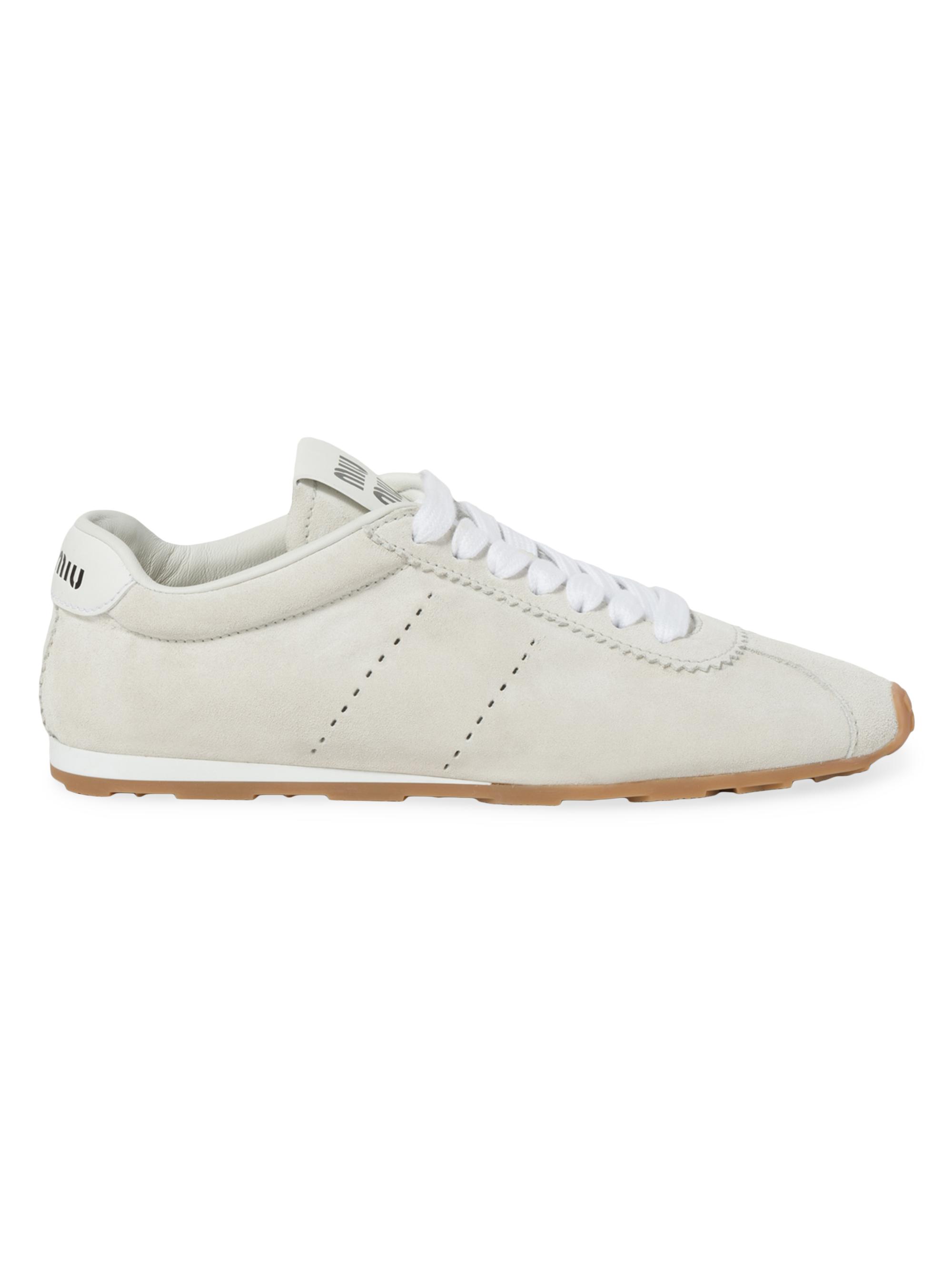 Miu Miu Women's Plume Suede Sneakers - White
