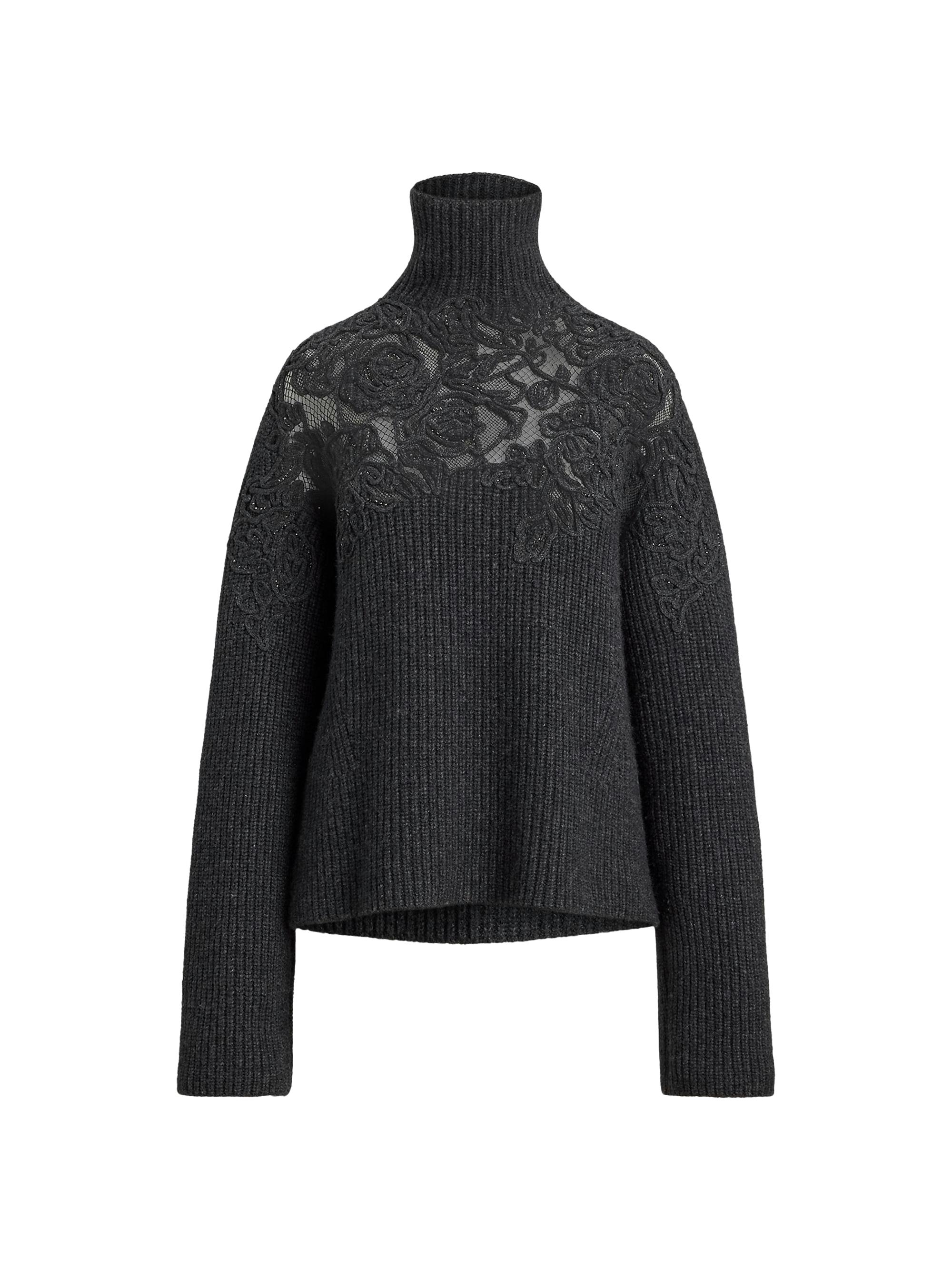 Ralph Lauren Collection Women's Embroidered Cashmere Funnelneck Sweater - Medium Grey Melange