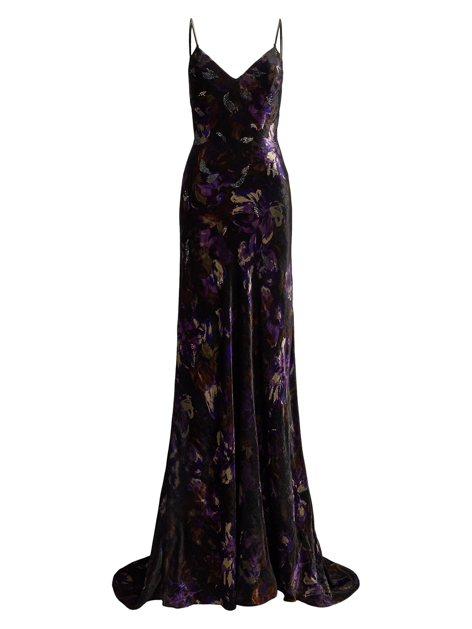Ralph Lauren Collection Women's Shayna Embellished Floral Velvet Gown - Black Aubergine Multi