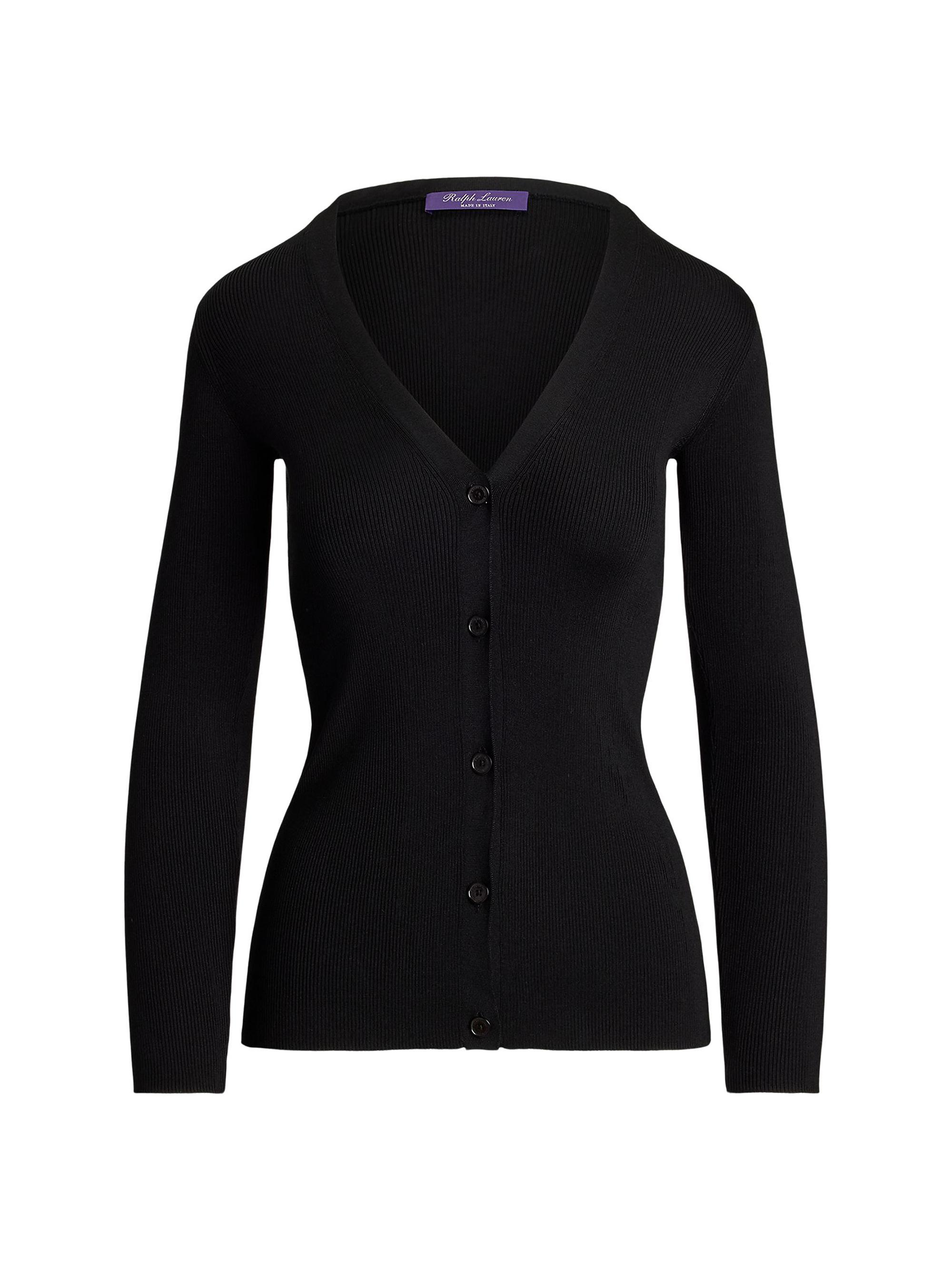 Ralph Lauren Collection Women's Silk Rib-Knit V-Neck Cardigan - Black