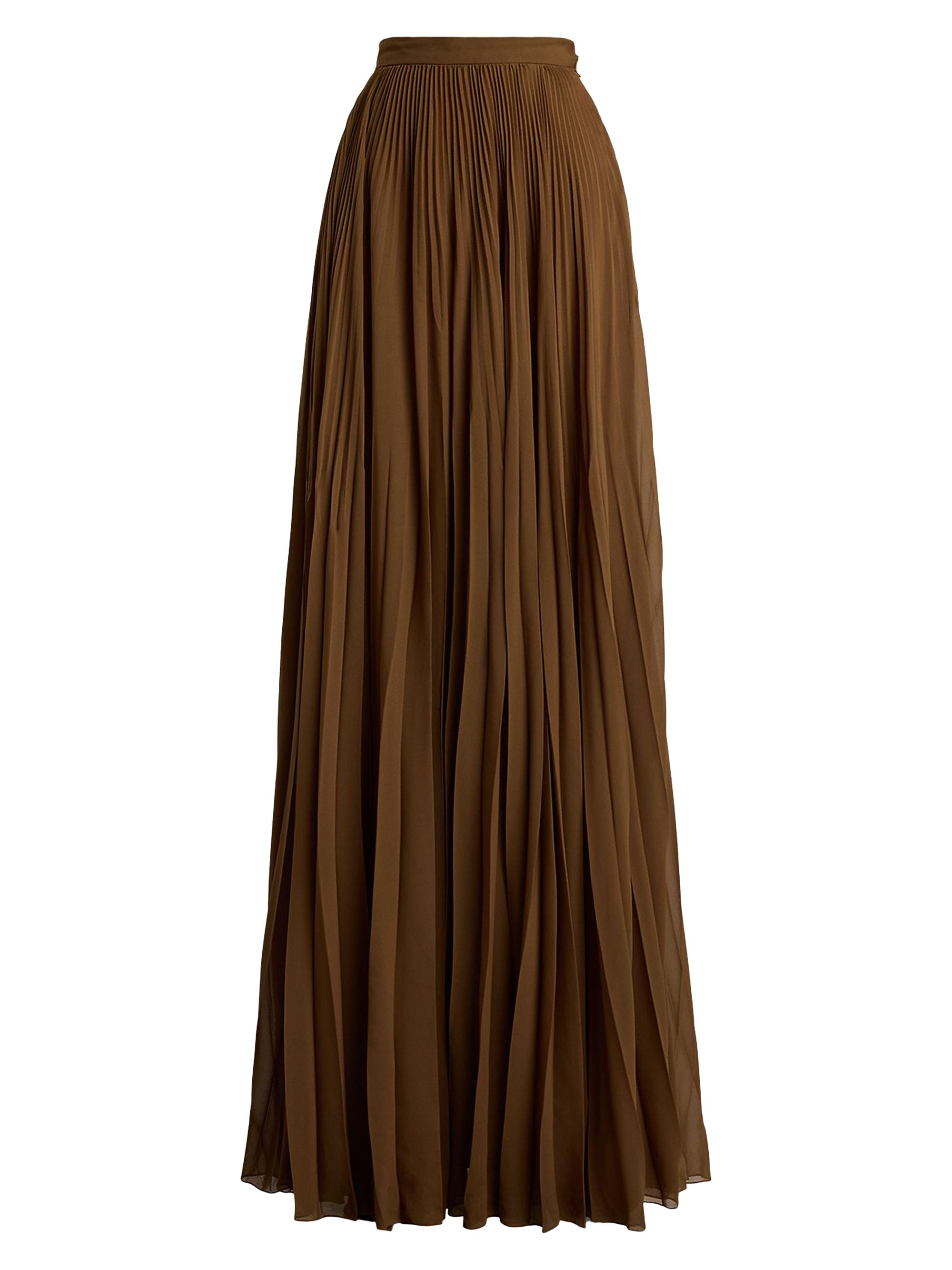Ralph Lauren Collection Women's Marsha Pleated Chiffon Maxi Skirt - Cognac