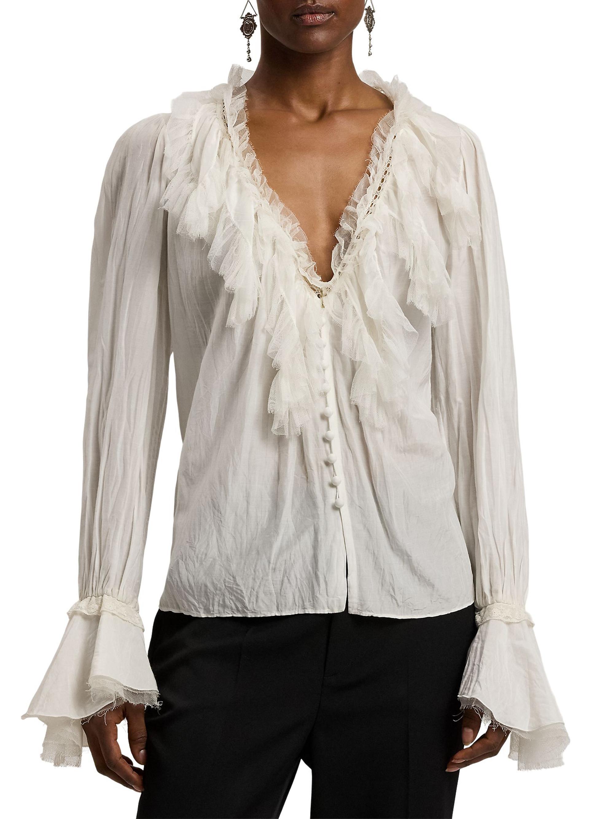 Ralph Lauren Collection Kensley Cotton-Silk Voile Blouse | Saks