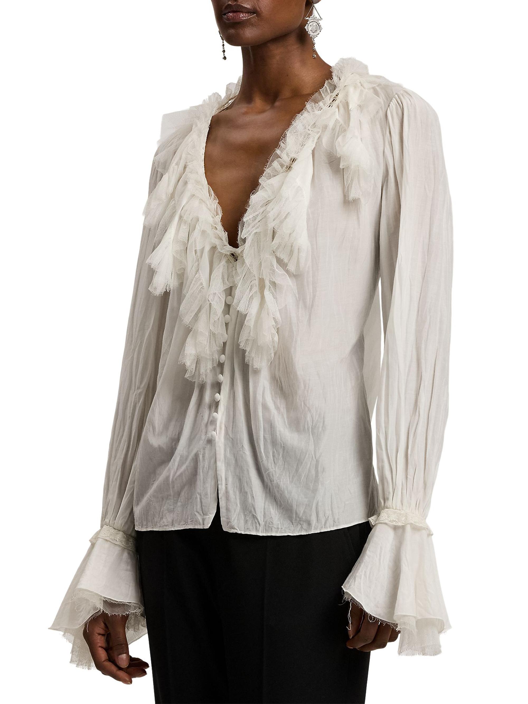Ralph Lauren Collection Kensley Cotton-Silk Voile Blouse | Saks