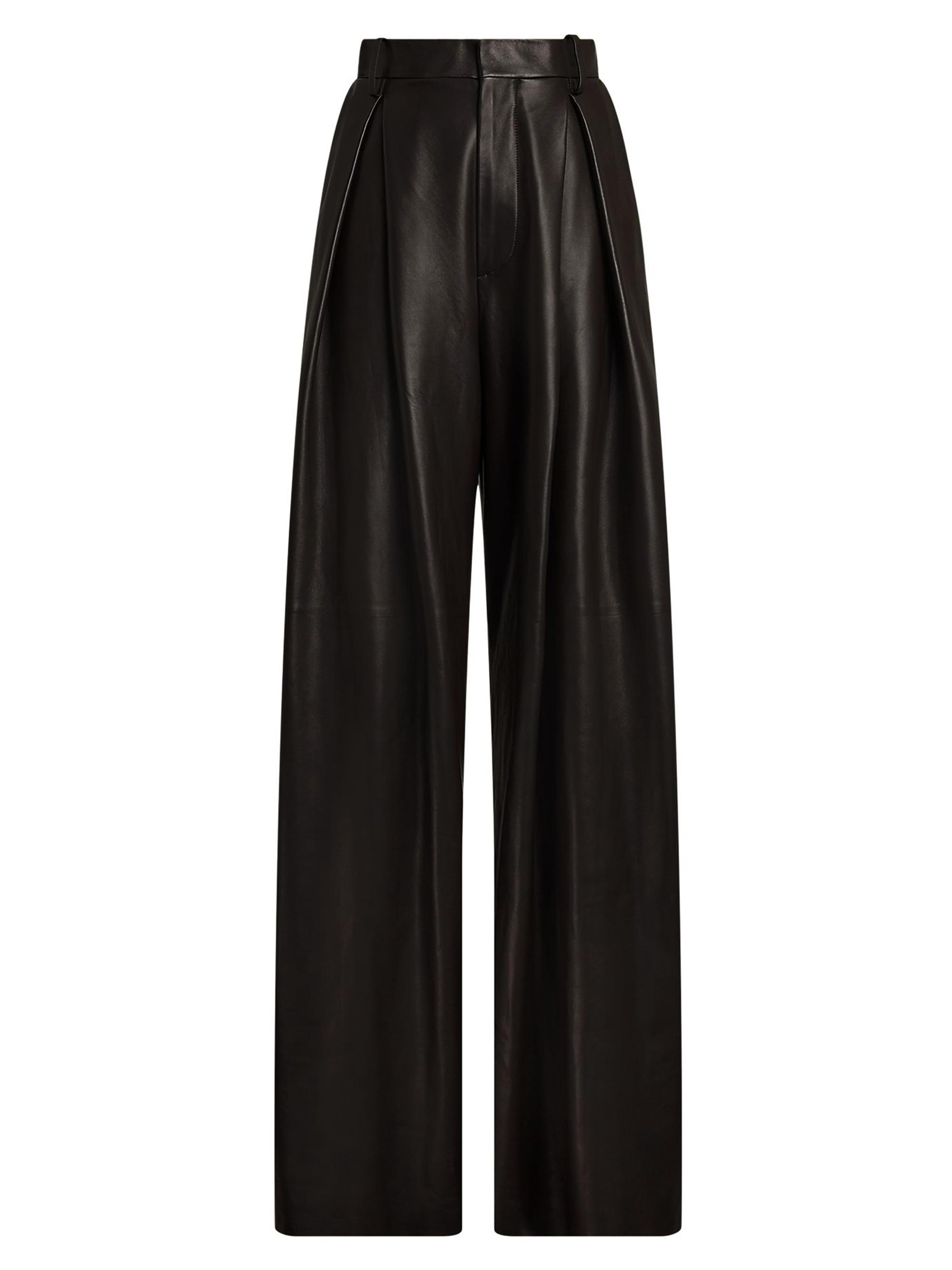 Ralph Lauren Collection Women's Kelsie Pleated Leather Pants - Dark Brown