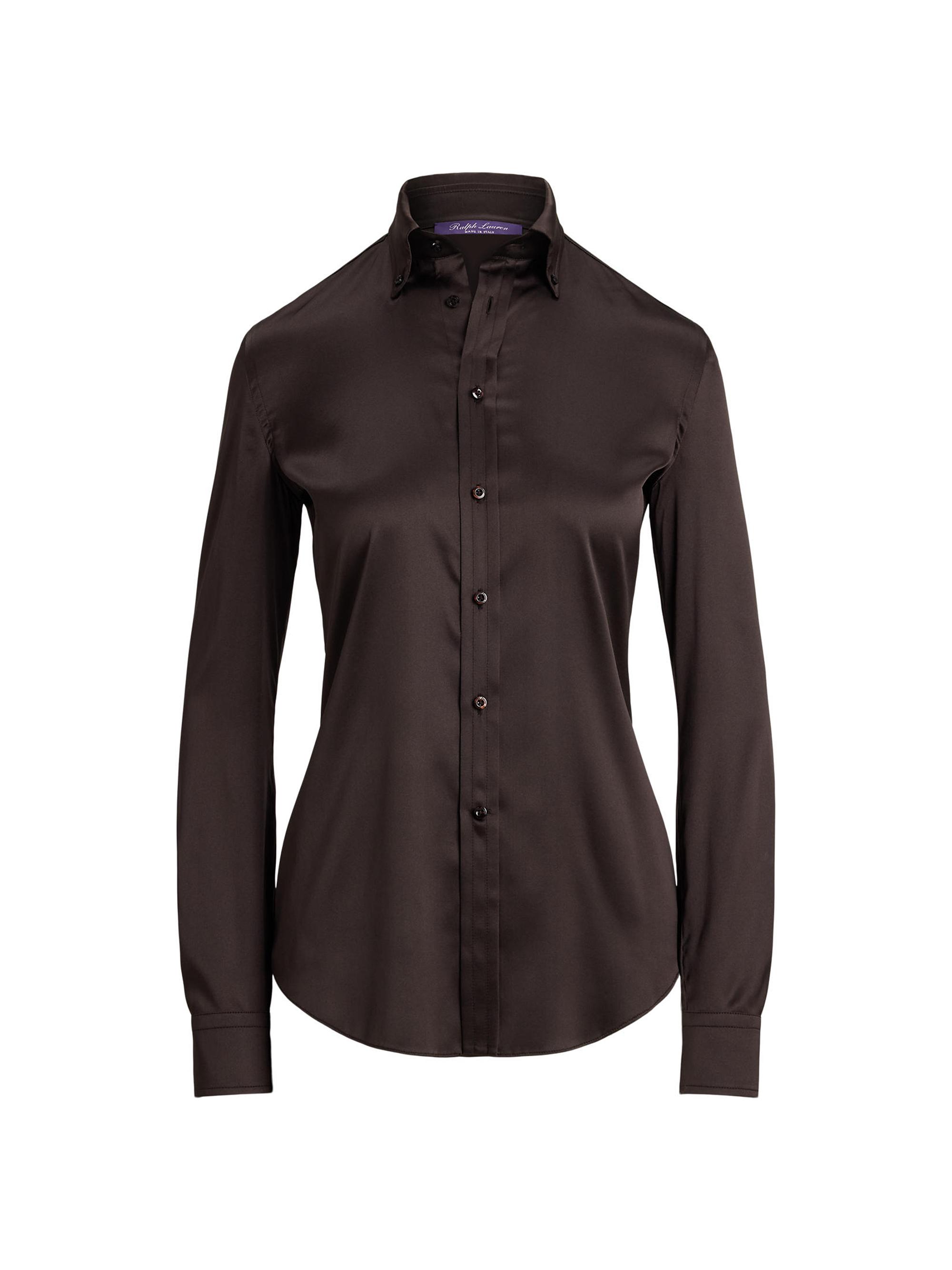 Ralph Lauren Collection Women's Cameron Stretch-Silk Straight-Fit Shirt - Dark Brown