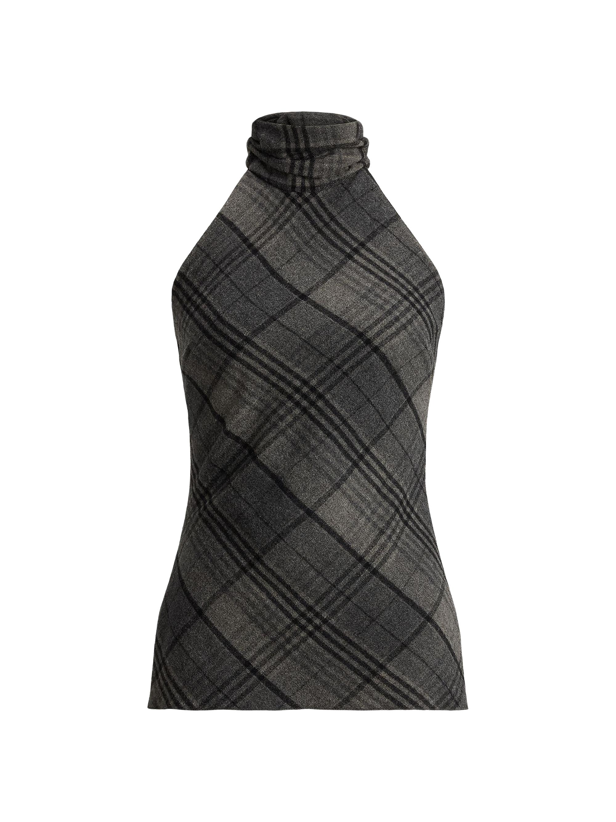 Ralph Lauren Collection Women's Chilton Plaid Sleeveless Wool Top - Grey Black