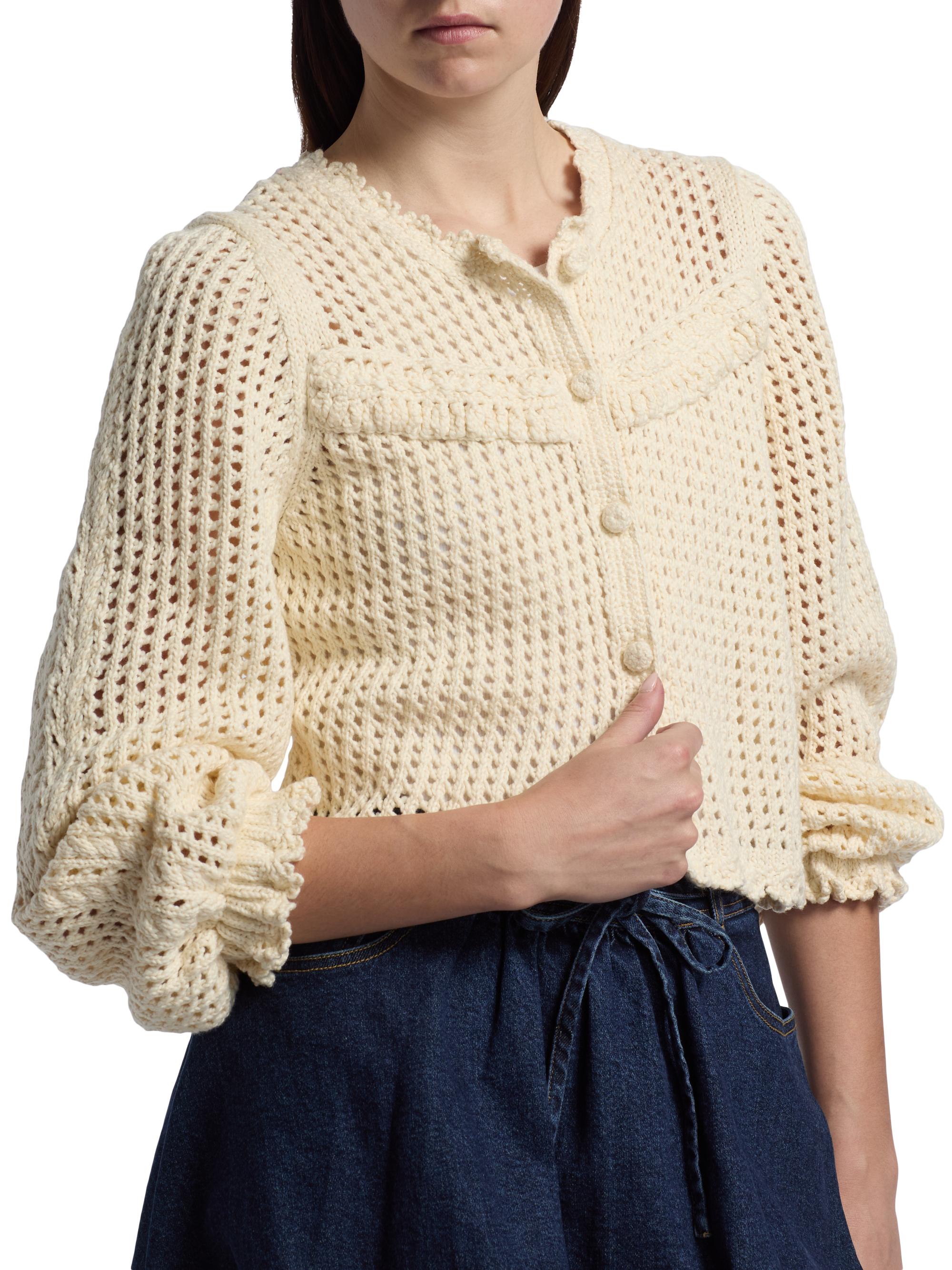 フィフィアンドロメオ　ボーンニットSS Cinq à Sept Ione Crochet Ruffle Cardigan | Saks Fifth Avenue