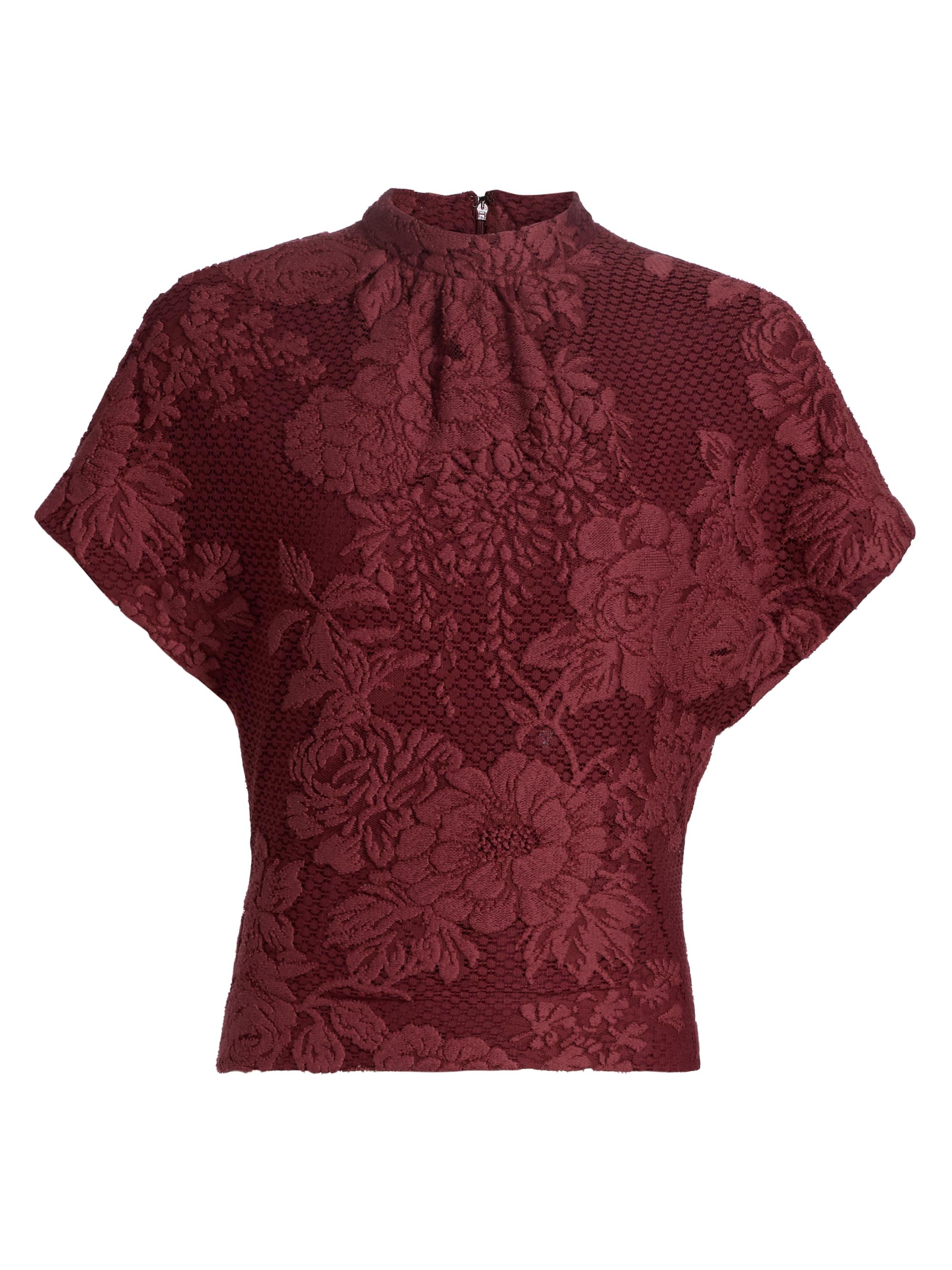 Lela Rose Women's Lace Mock Turtleneck Top - Rosewood Wine