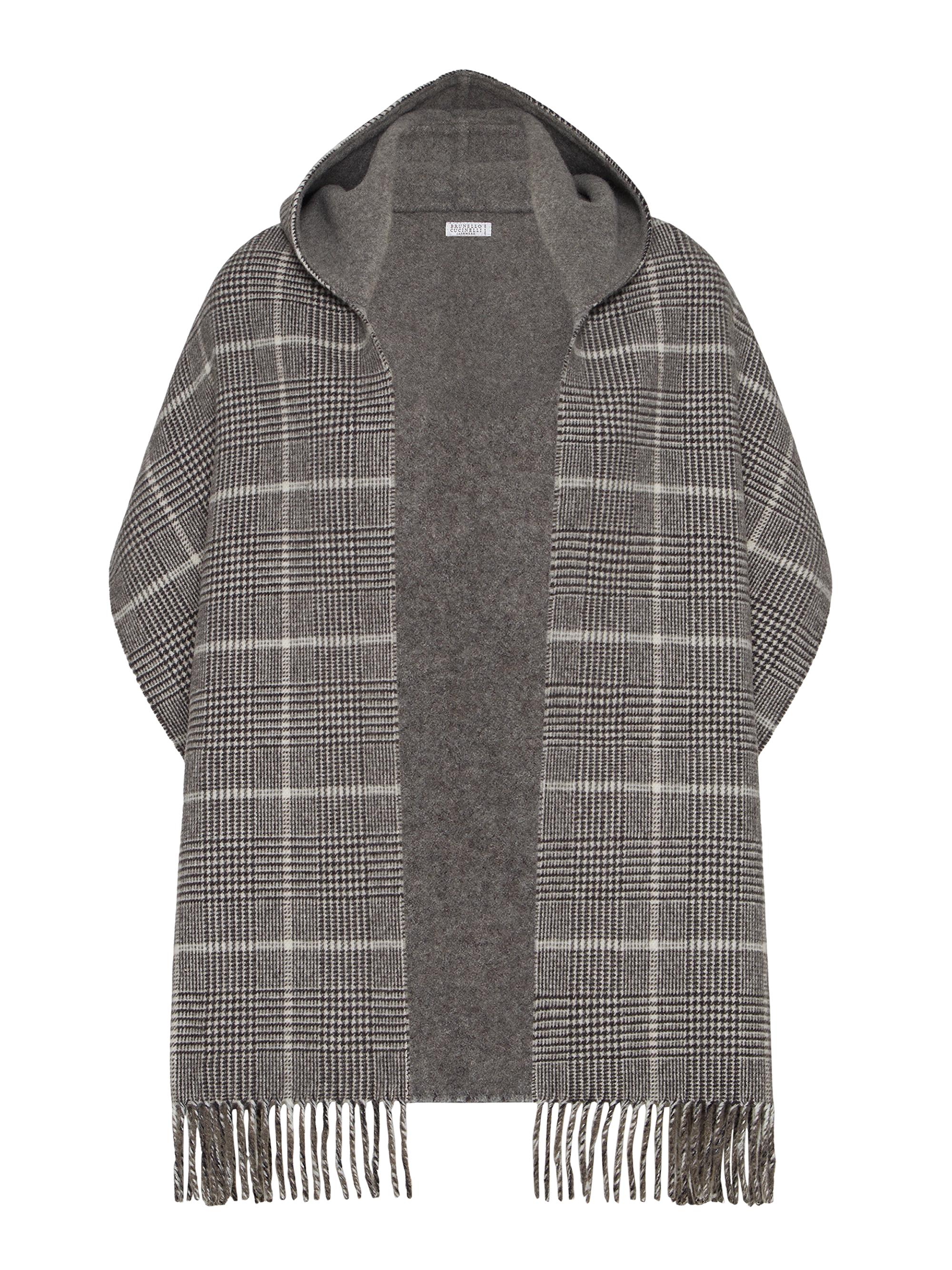 Brunello Cucinelli Women's Cashmere Prince of Wales Double Cloth Scarf with Hood - Brown