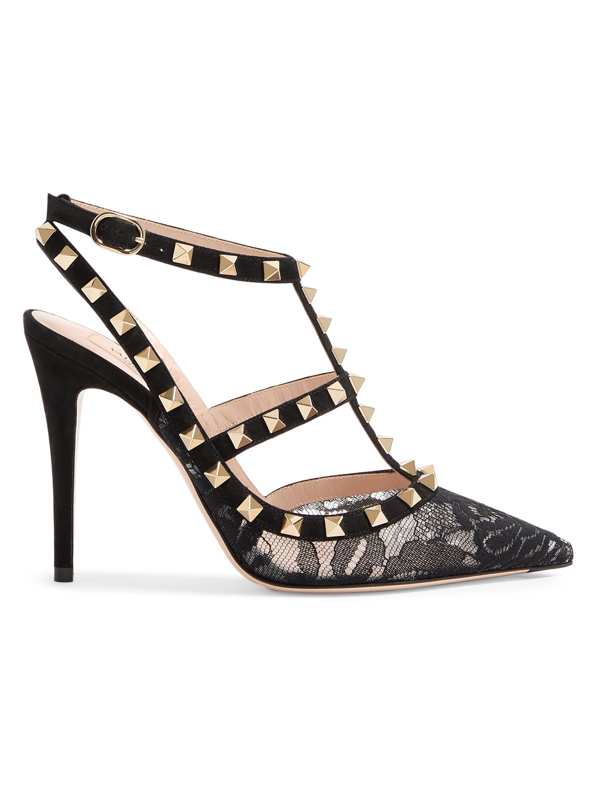 Valentino バーガンディ ポインテッドトゥサンダルパンプス Valentino Garavani Rockstud Pumps in Pied-De-Poule Fabric 100MM