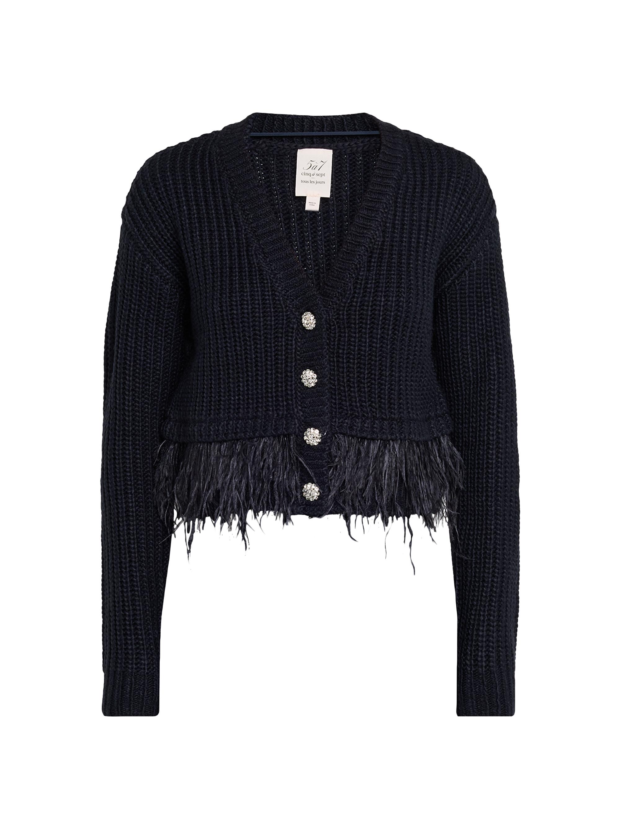 CINQ A SEPT Women's Krissi Feather-Trim Cardigan - Navy