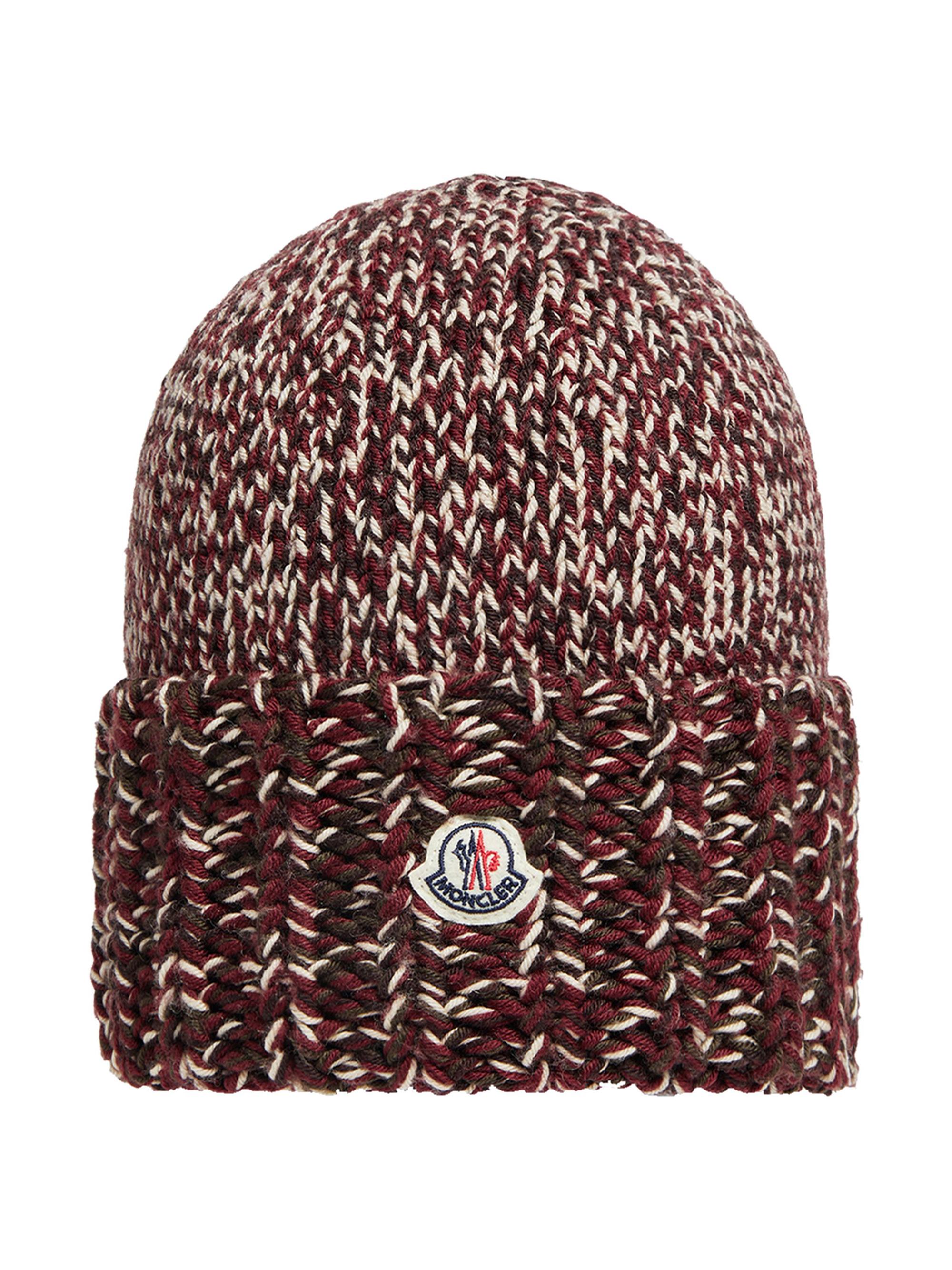 Moncler Women's Beanie Hat in Mouline Wool Blend - Burgundy