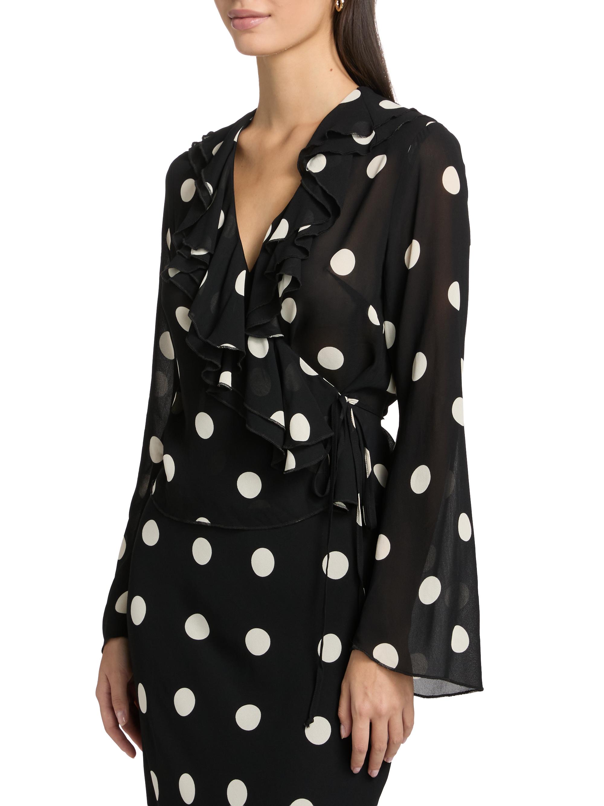 Reformation Kilah Polka Dot Georgette Wrap Top | Saks Fifth Avenue