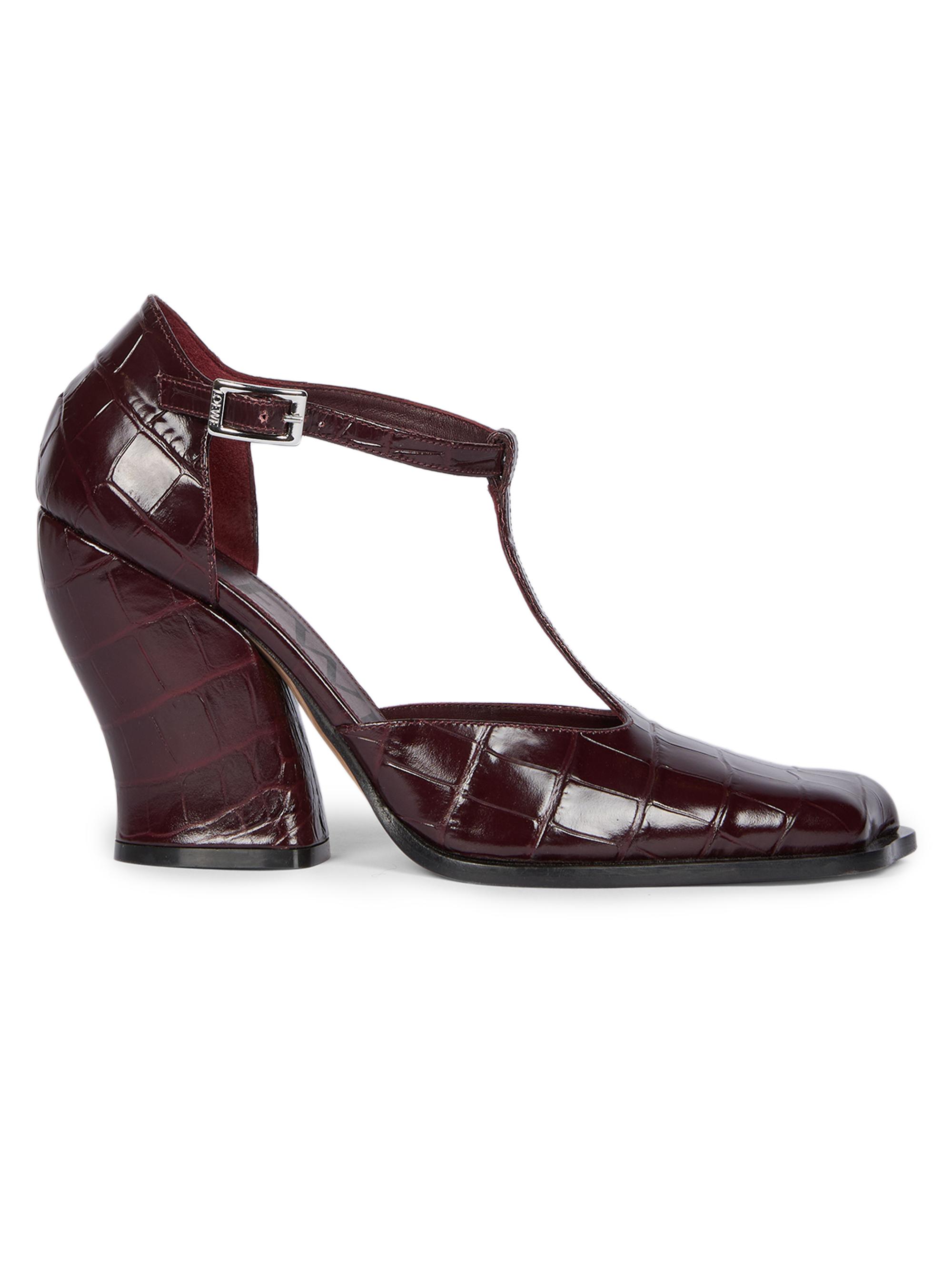 LOEWE Women's Onda 90MM Croc-Embossed Leather T-Strap Pumps - Burgundy