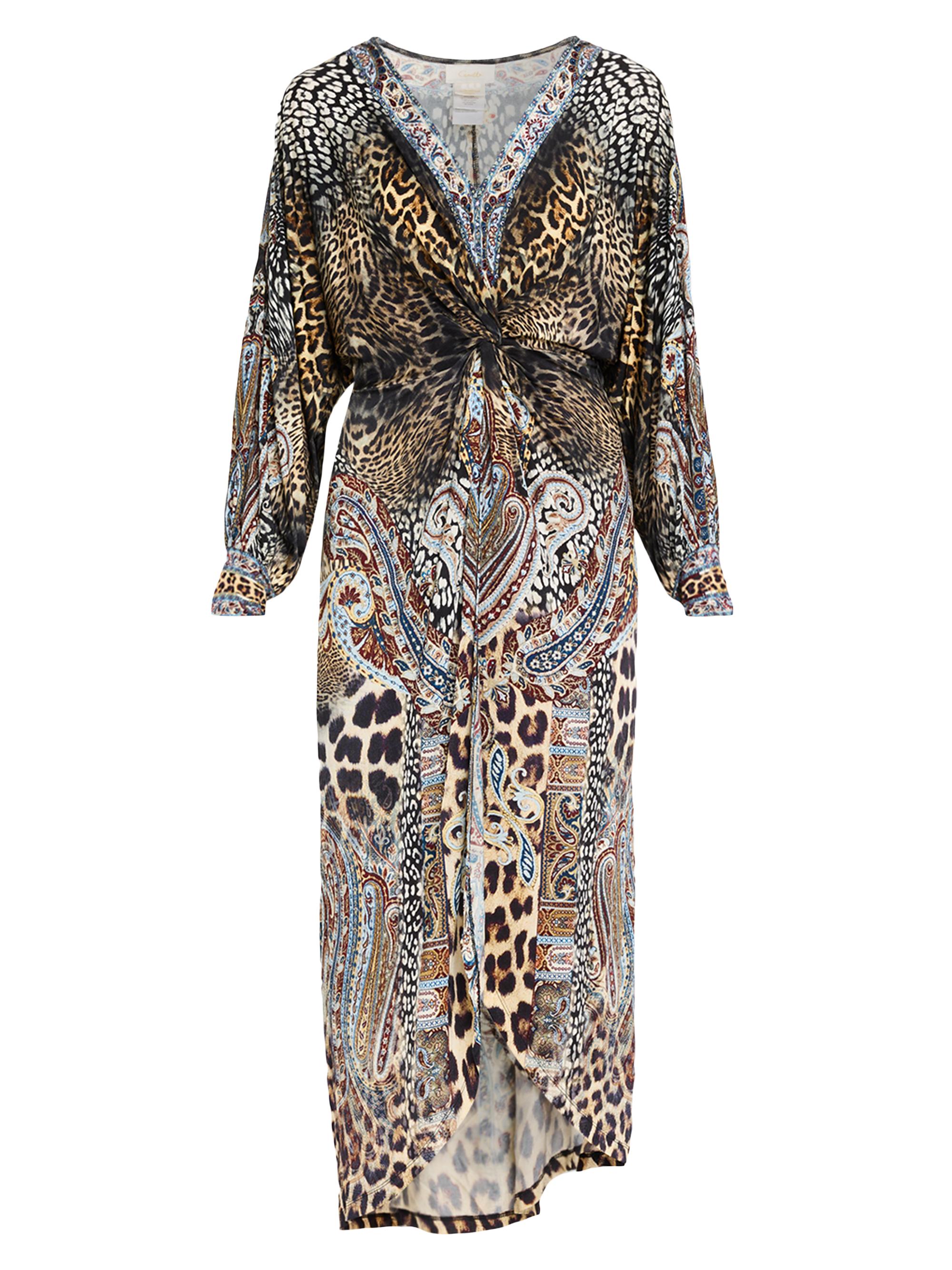 camilla silk wrap dress Camilla Soul Searching Silk Wrap Mini Dress XS Blue Gold Baroque Print $799