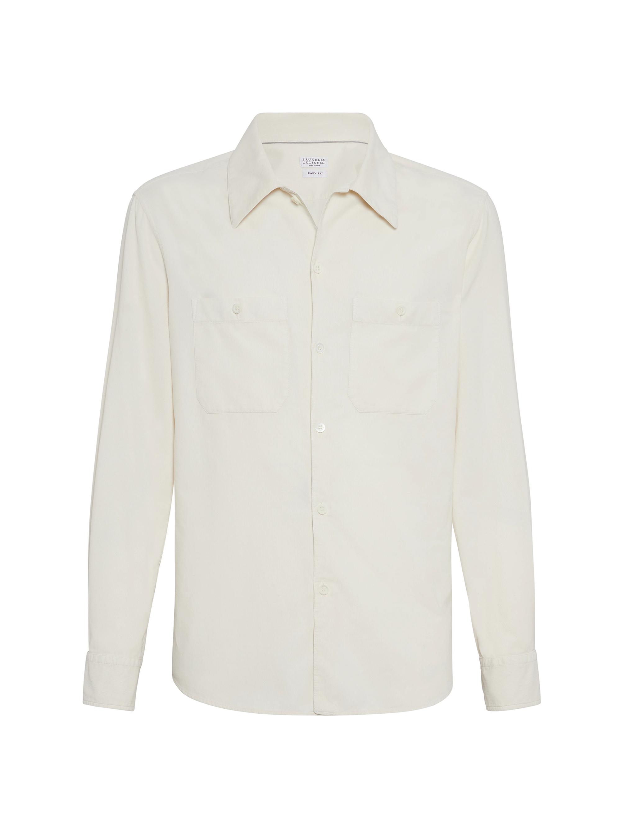 Brunello Cucinelli Men's Garment Dyed Easy Fit Shirt in Narrow Wale Corduroy - Panama