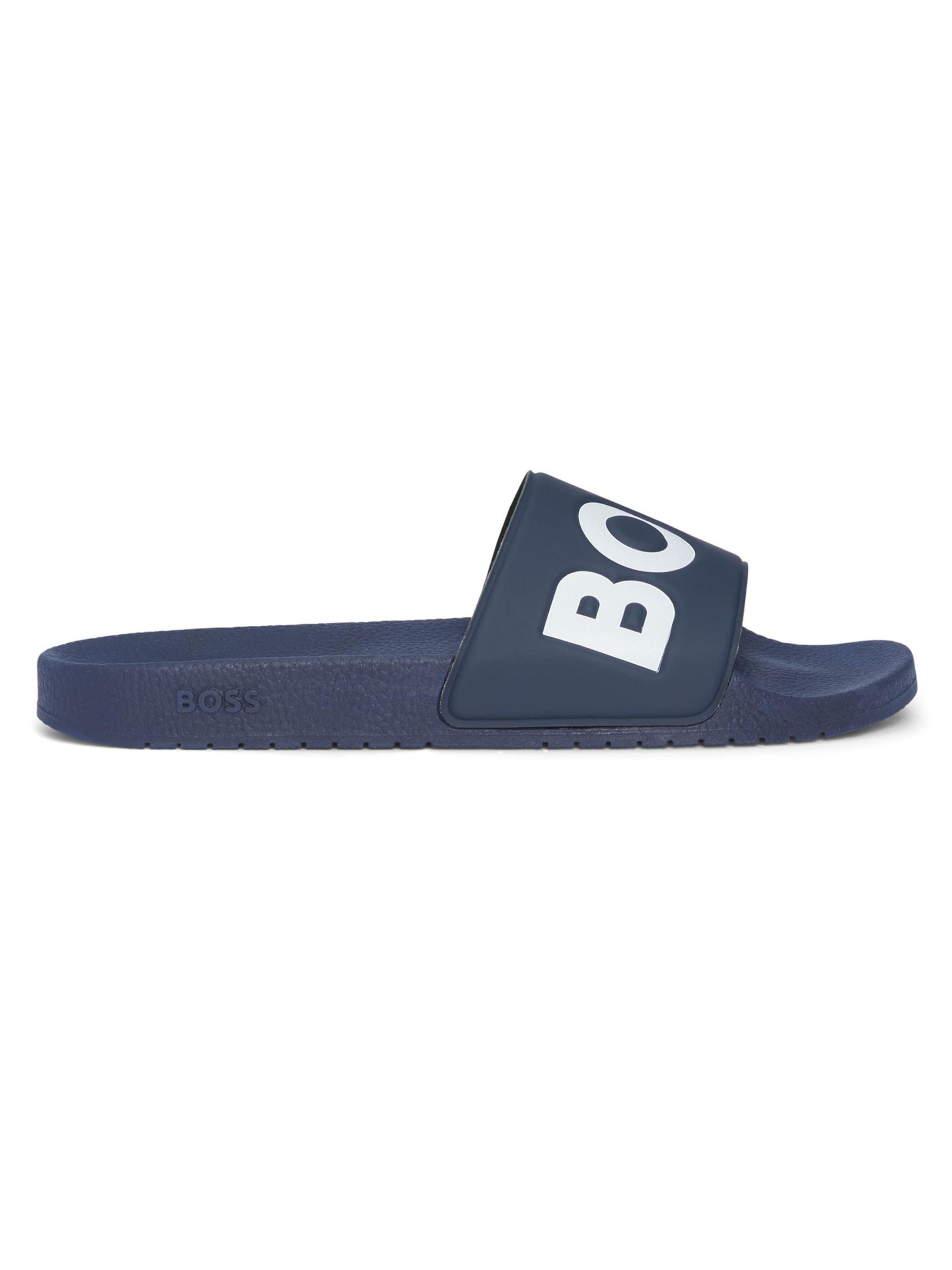 BOSS Men's Italian-Made Slides with Large Logo Detail - Dark Blue