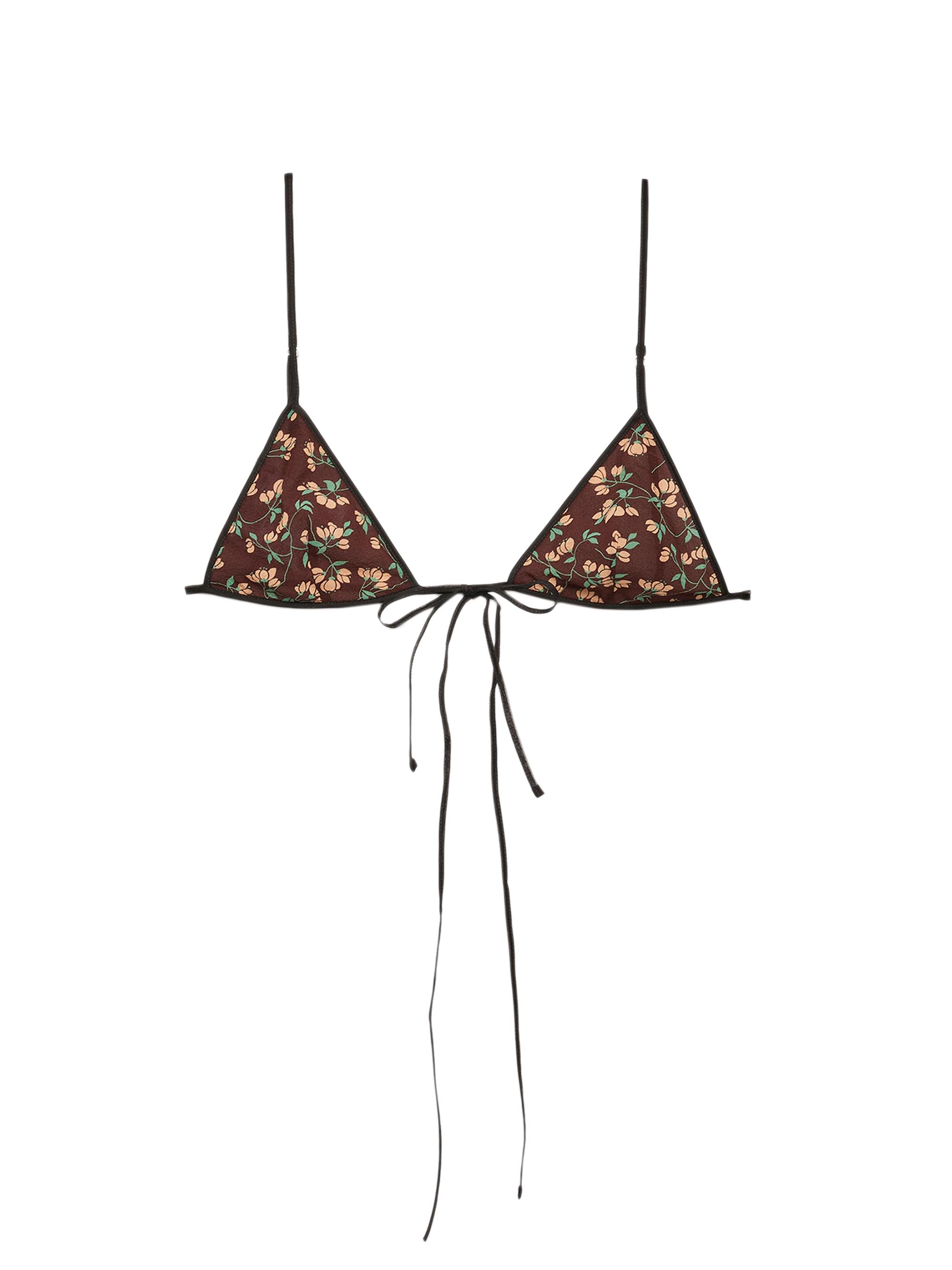 Prada Women's Floral Print Georgette Bra - Brown