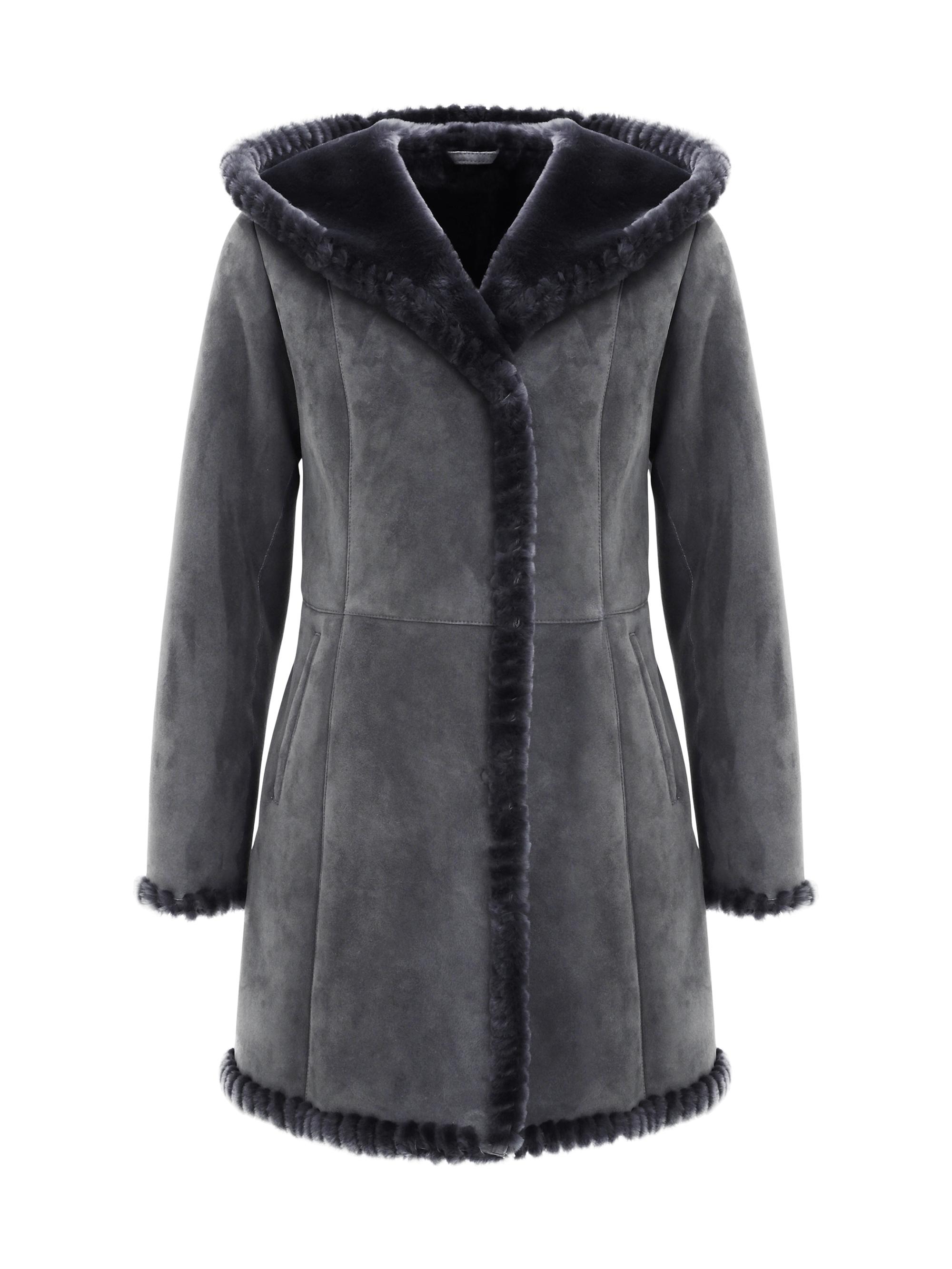 Gorski Women's Shearling Lamb Parka with Whipstitch Trim - Anthracite