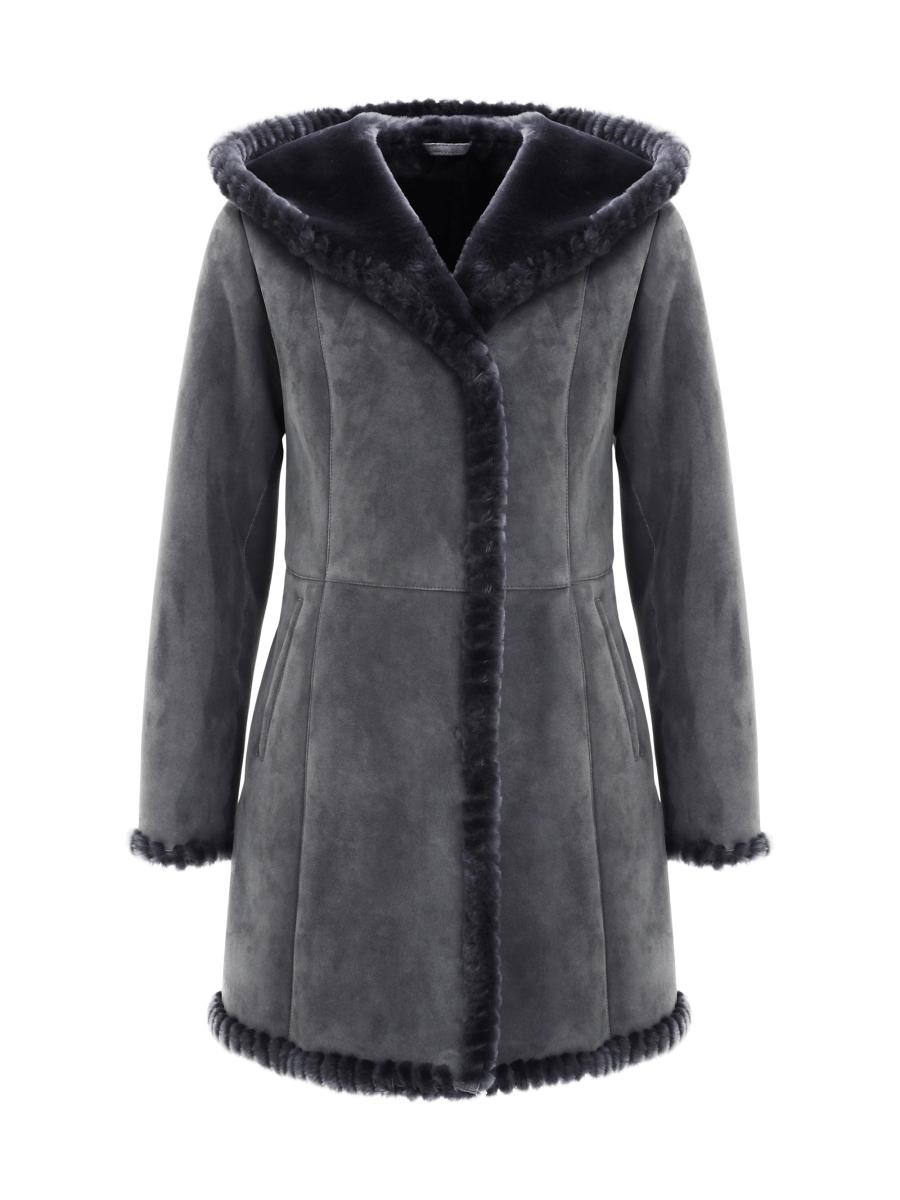 Gorski Women's Shearling Lamb Parka With Whipstitch Trim In Gray