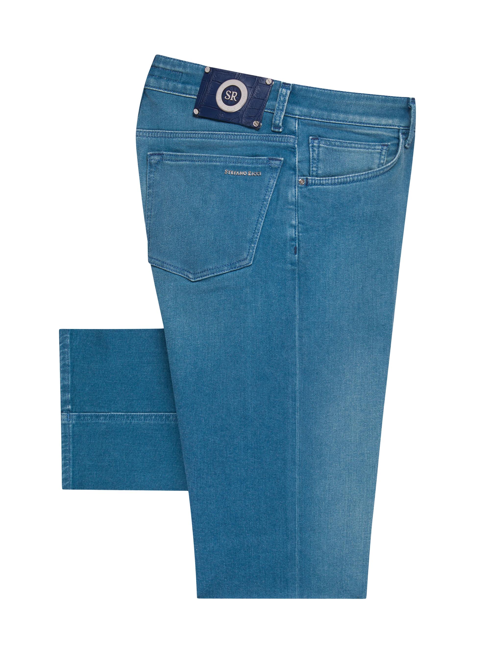 Stefano Ricci Men's Cotton Blend Tapered Jeans - Blue