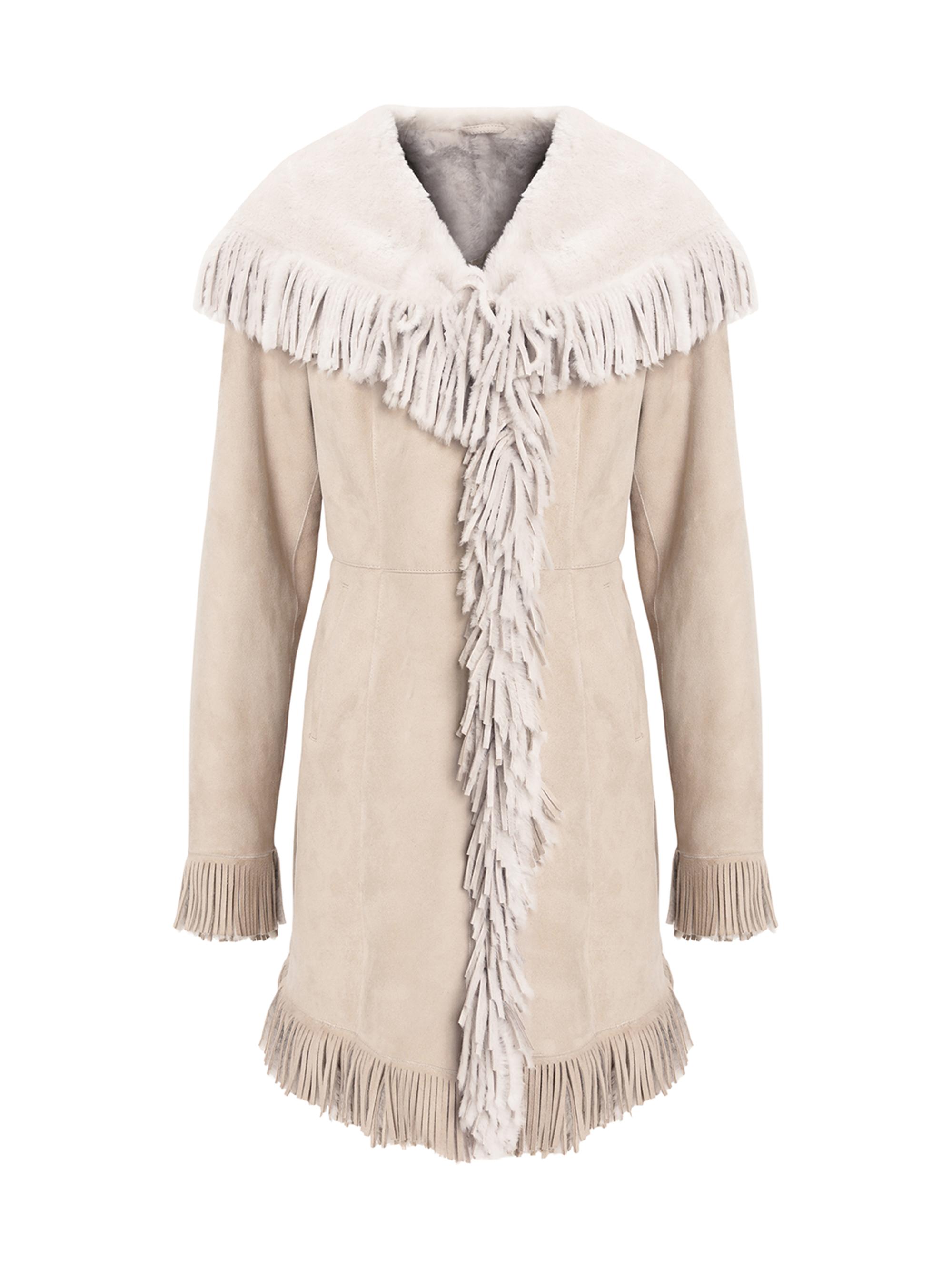 Gorski Women's Shearling Lamb Parka with Fringes - Cream