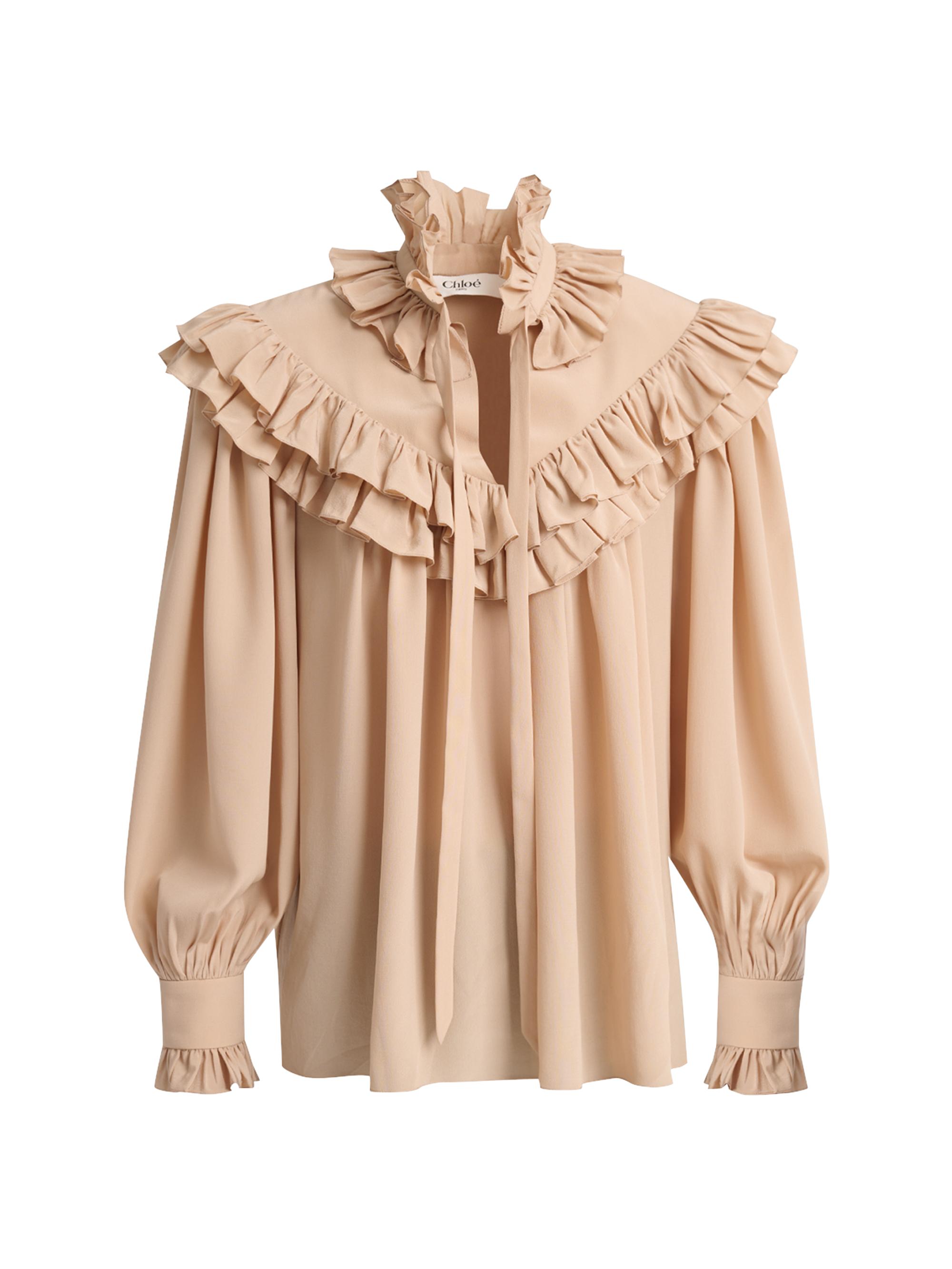 Chloé Women's Ruffle-Yoke Silk Blouse - Light Brown