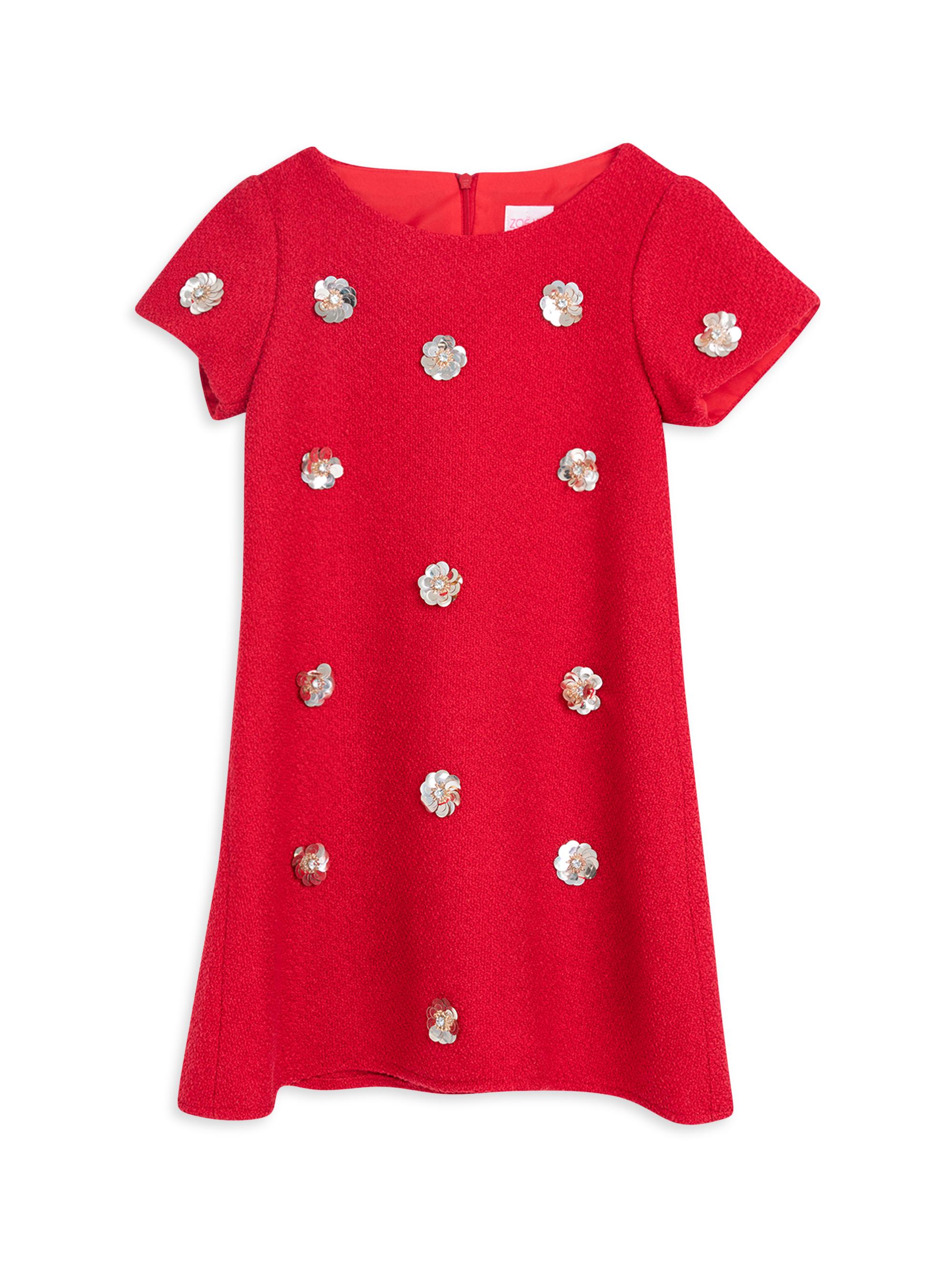 Zoe Girl's Emily Sequined Tweed Shift Minidress - Red