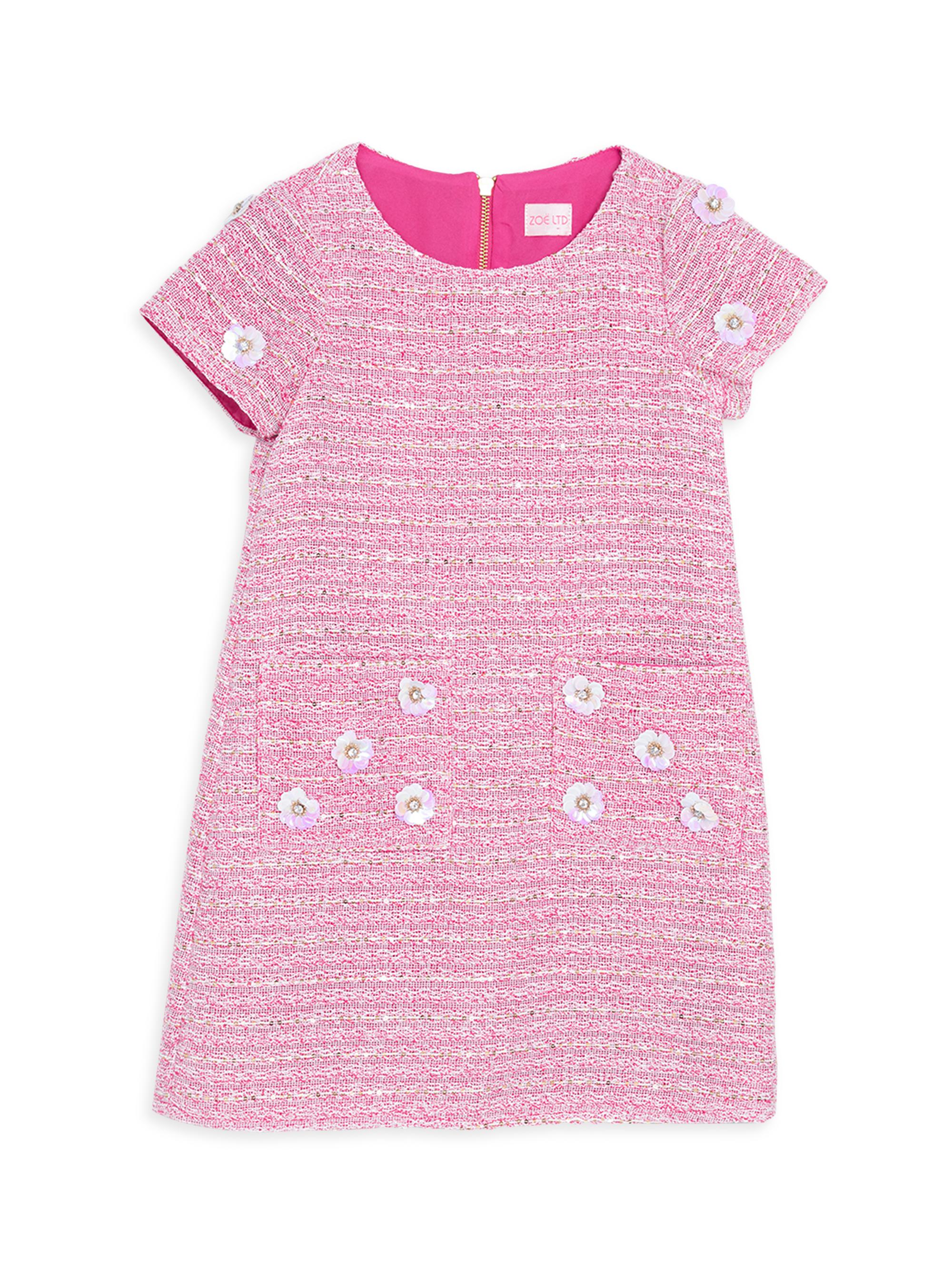 Zoe Girl's Honey Sequinned Tweed Shift Minidress - Pink