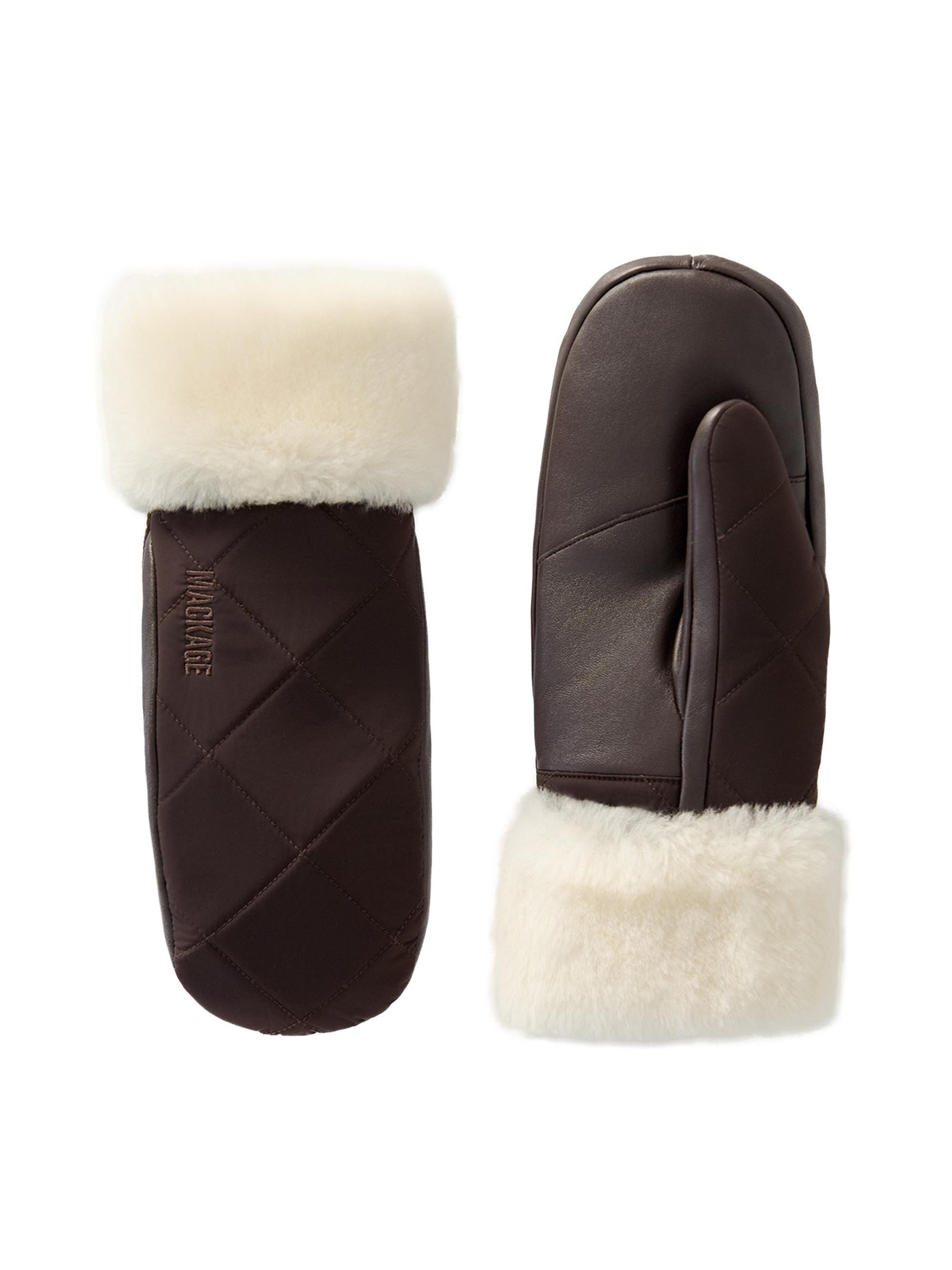 Mackage Women's Jazmina Shearling-Trim Quilted Down Mittens - Coffee Natural