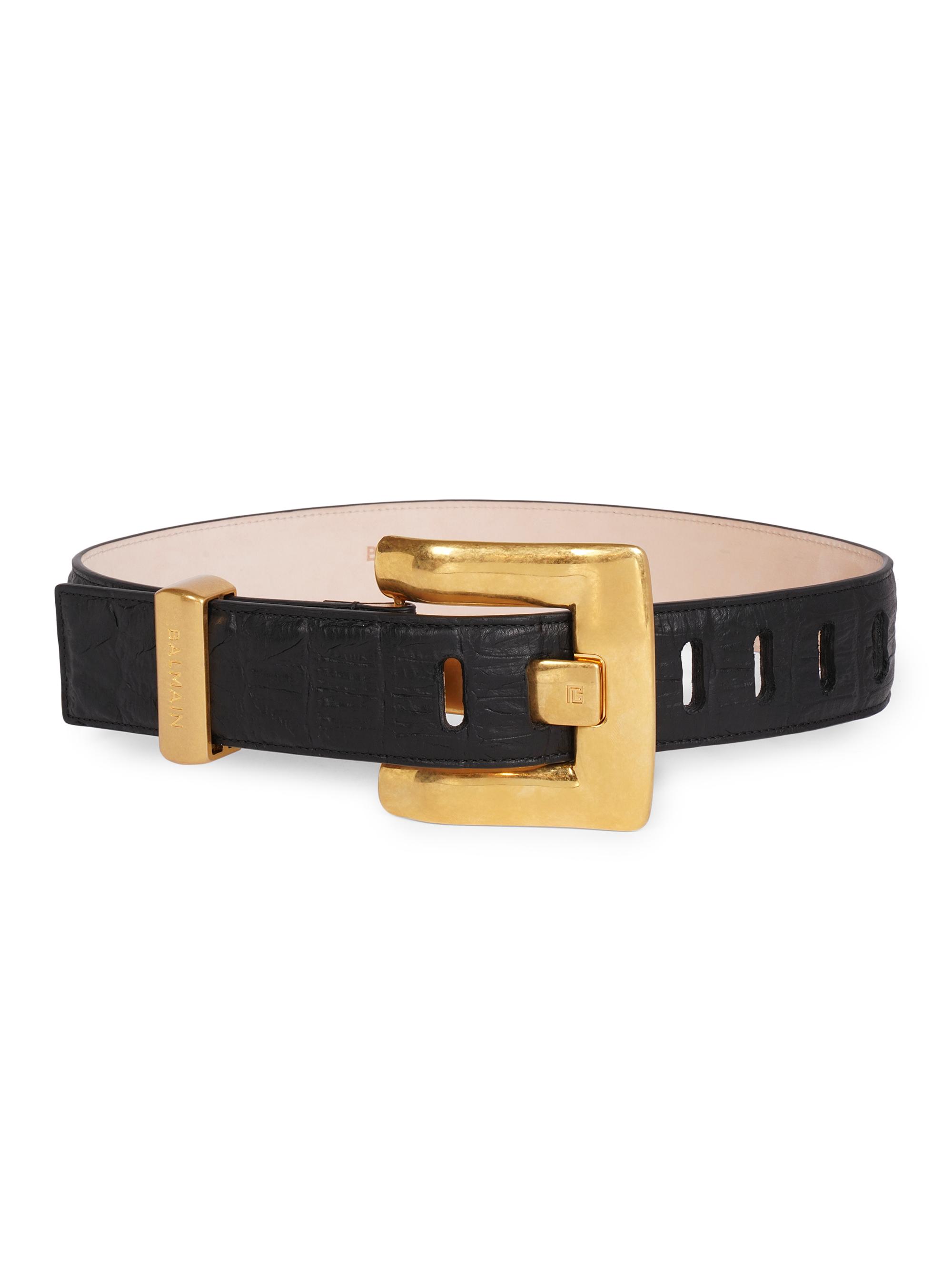 Balmain Women's Anthem Croc-Embossed Leather Belt - Noir