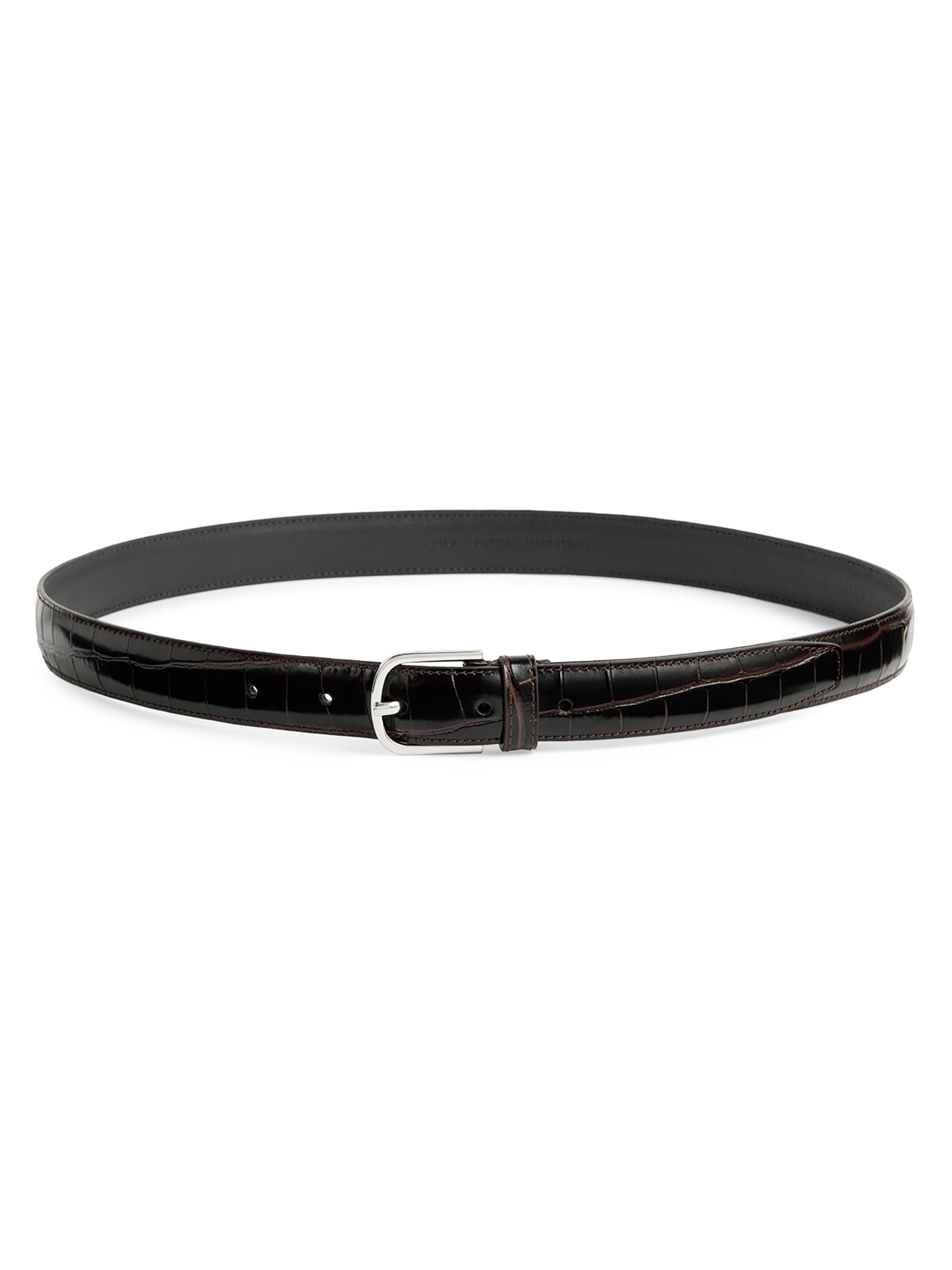 Toteme Women's Croc Embossed Leather Belt - Chocolate