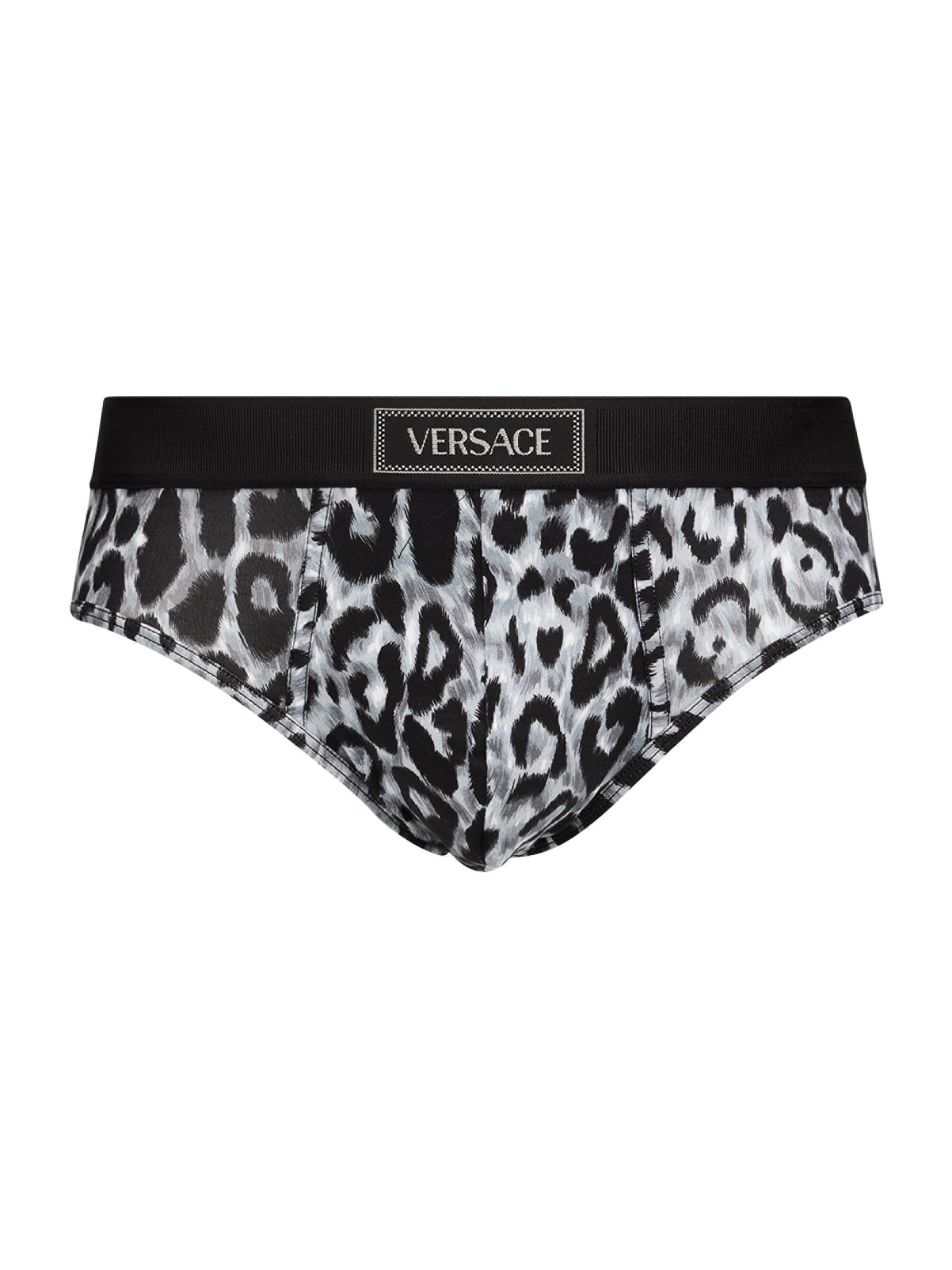 Versace Jeans Couture Men's Leopard-Print Stretch Cotton Briefs - Grey Black