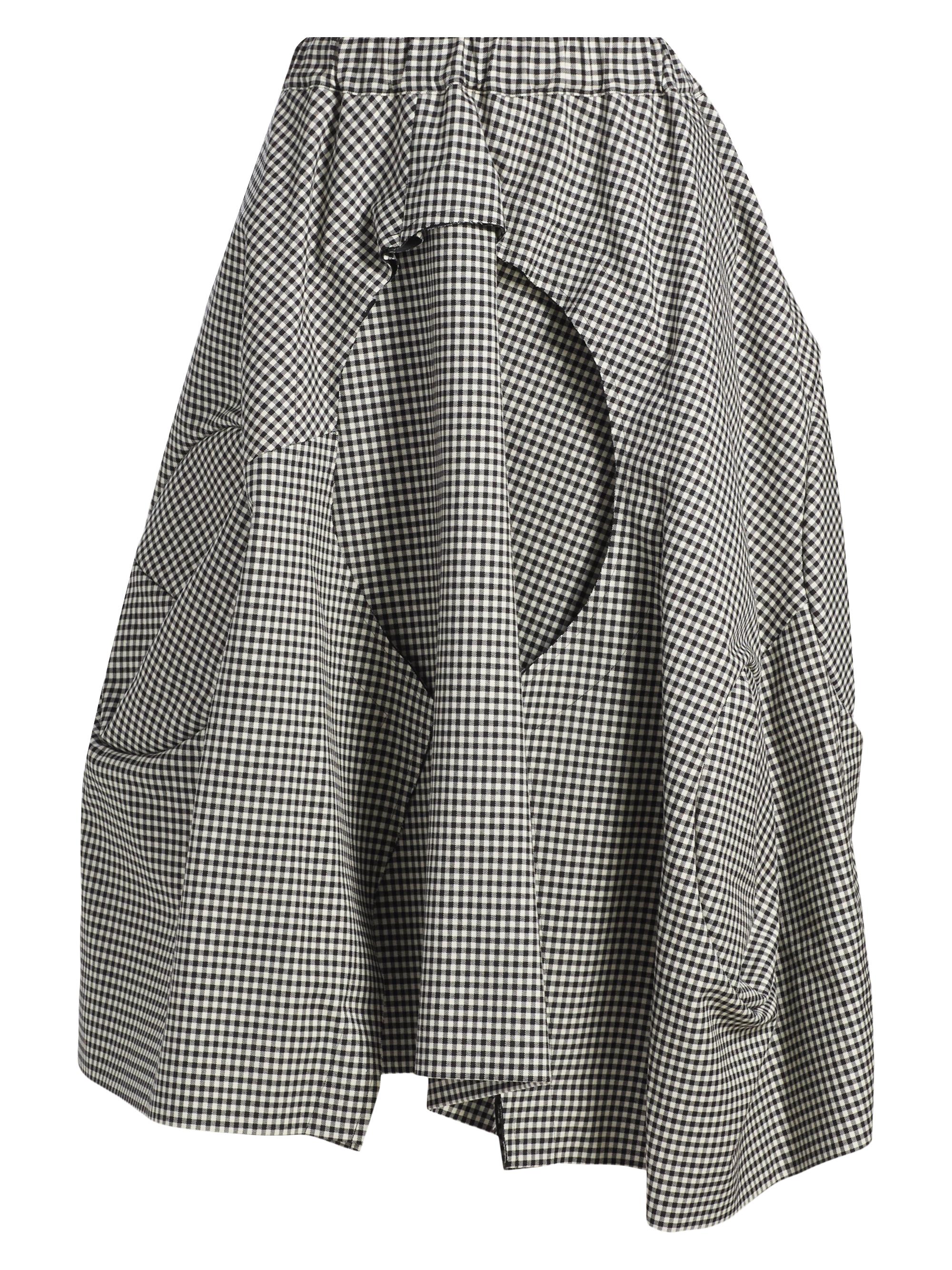 Comme des Garçons Women's Gingham Wool Midi-Skirt - Black Ecru