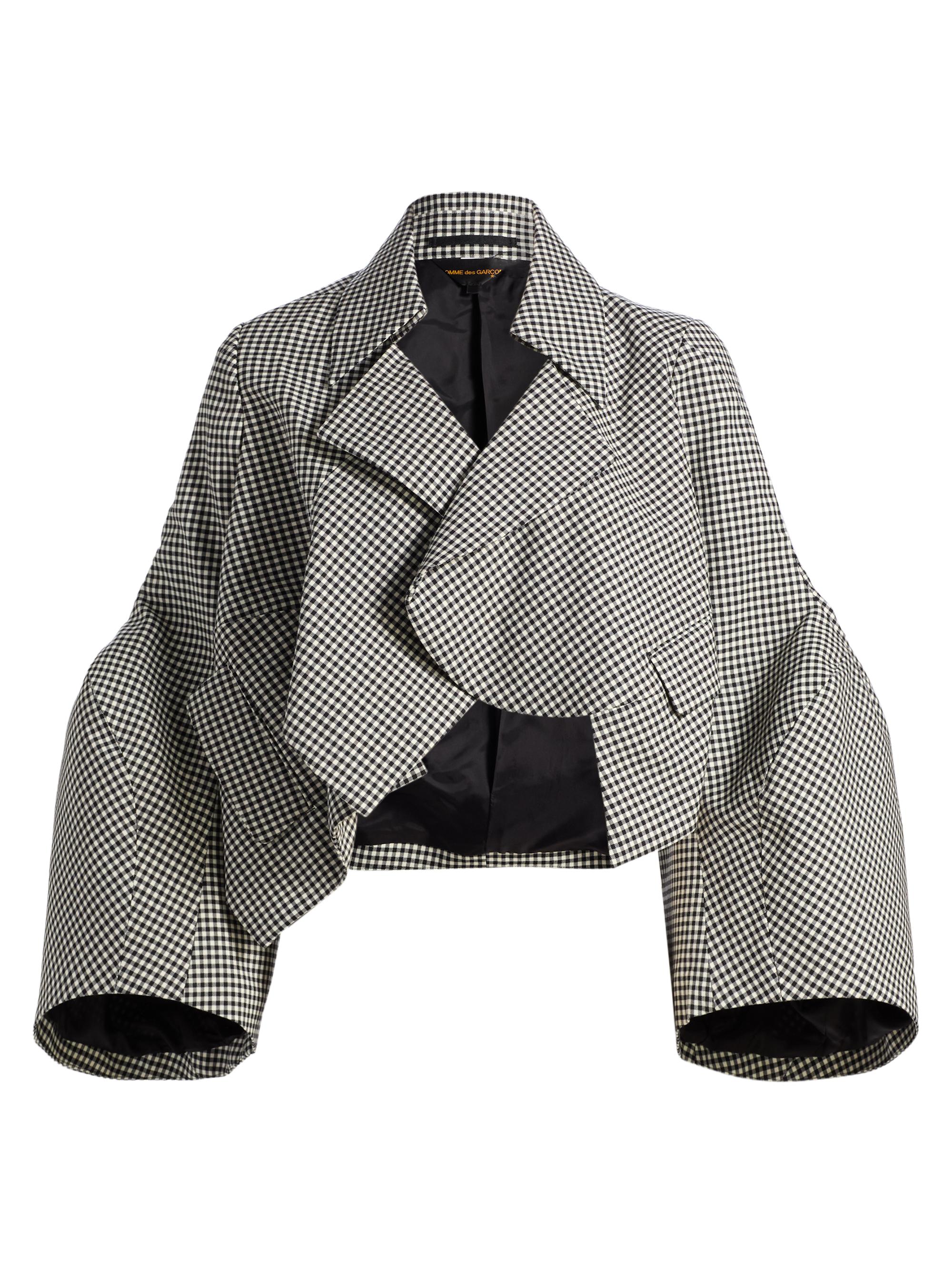 Comme des Garçons Women's Gingham Wool Crop Blazer - Black Ecru