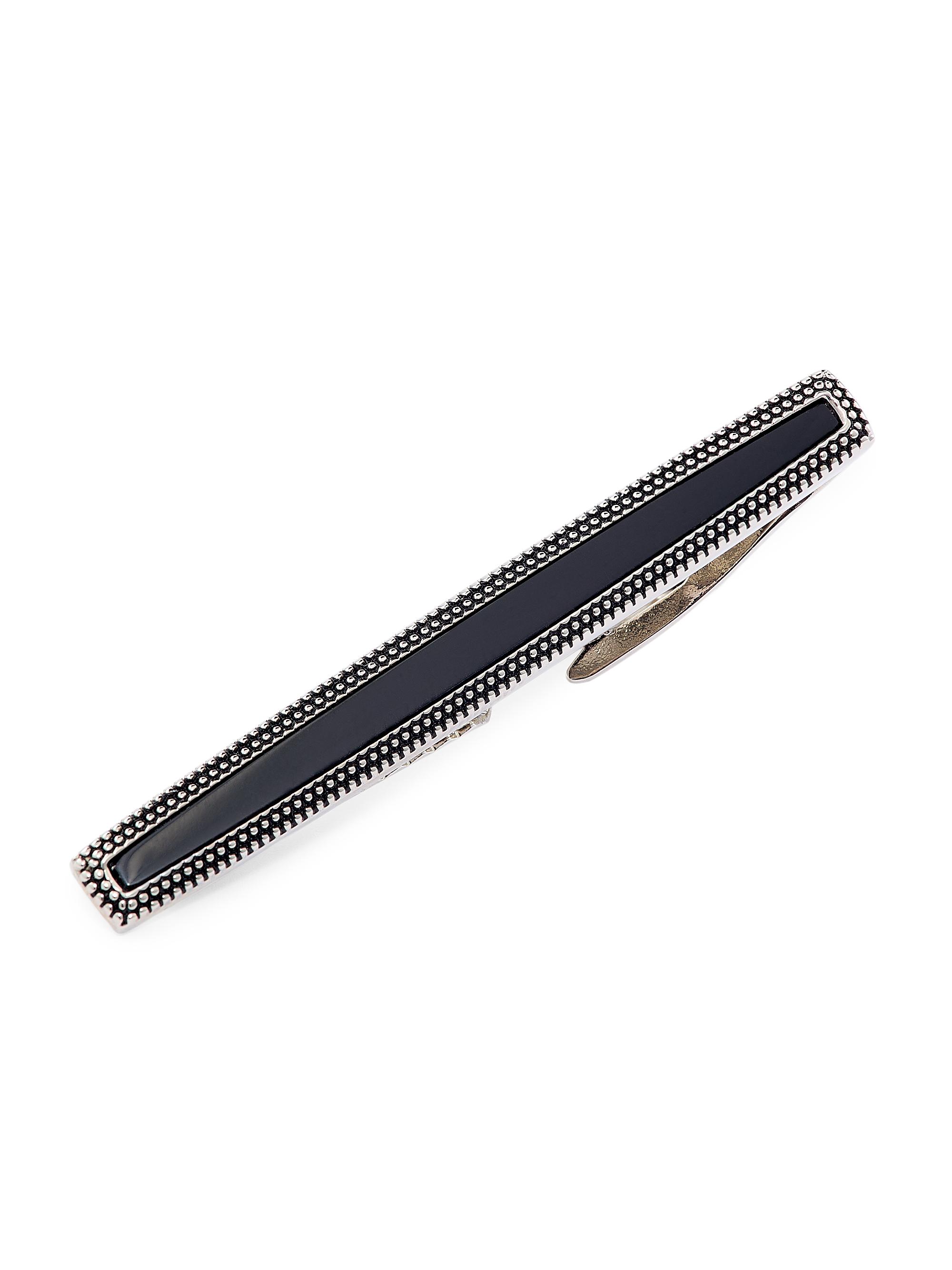Link Up Men's Onyx Dotted Frame Tie Bar - Black