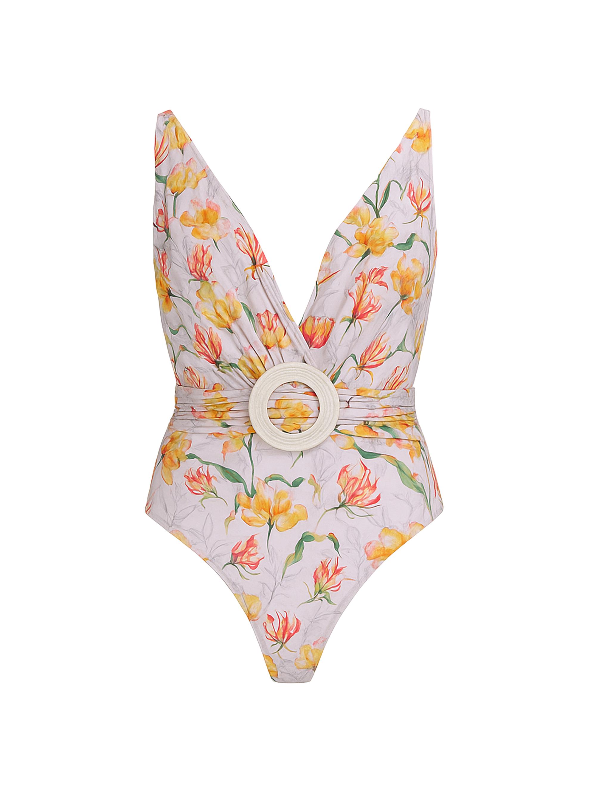 PatBO Women's Honey Flower Plunge One-Piece Swimsuit - Off White